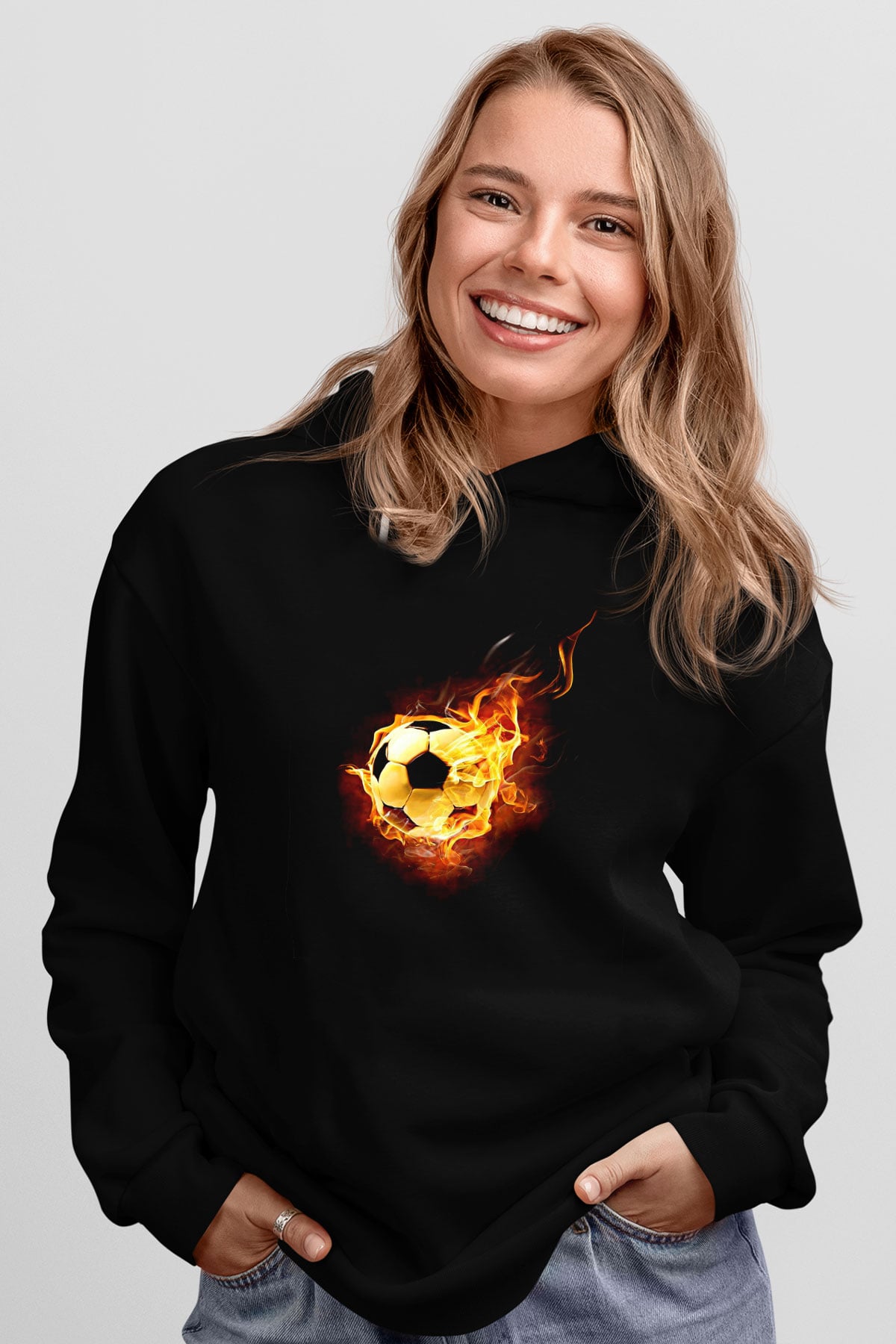 Futbol - Football Baskılı Unisex Siyah Hoodie