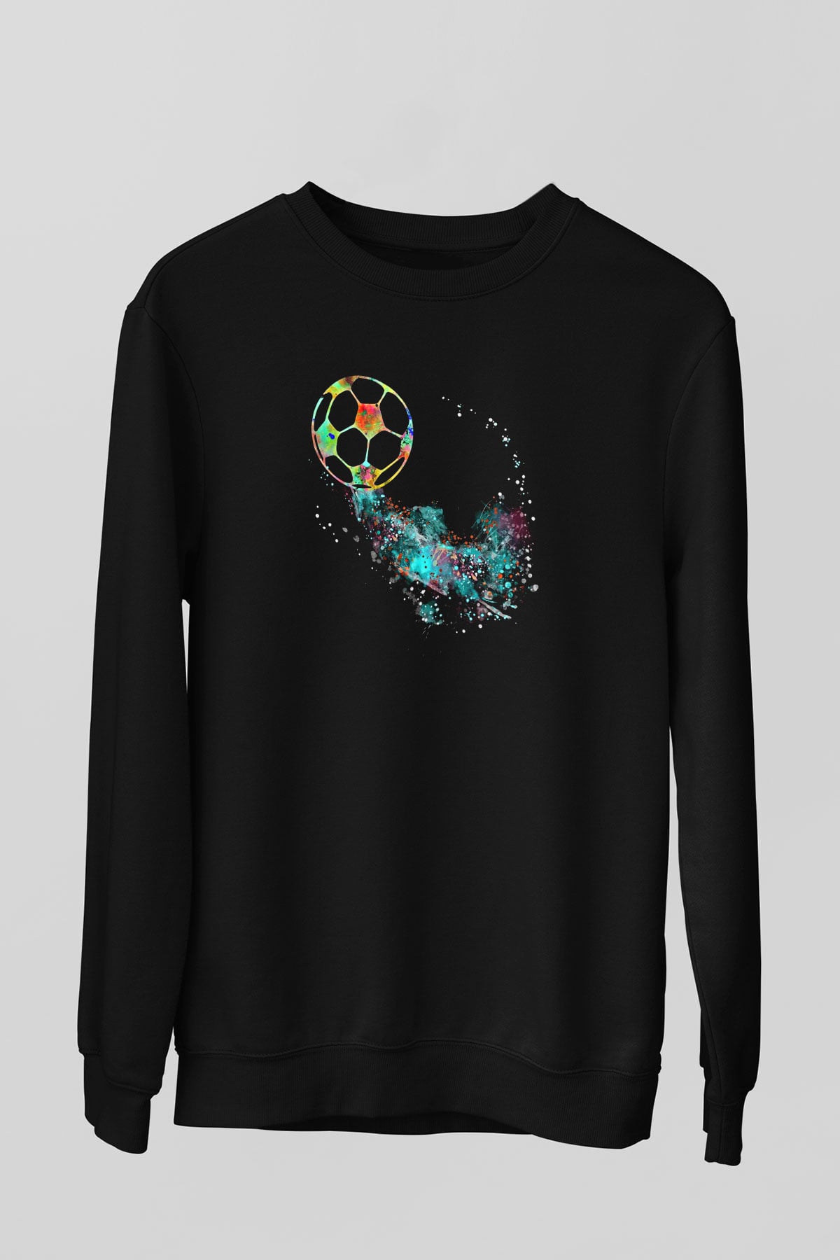 Futbol - Football Baskılı Unisex Siyah Sweatshirt
