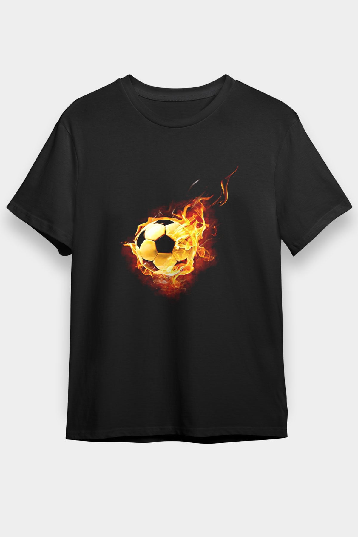 Futbol - Football Baskılı Unisex Siyah Tişört - Tshirt
