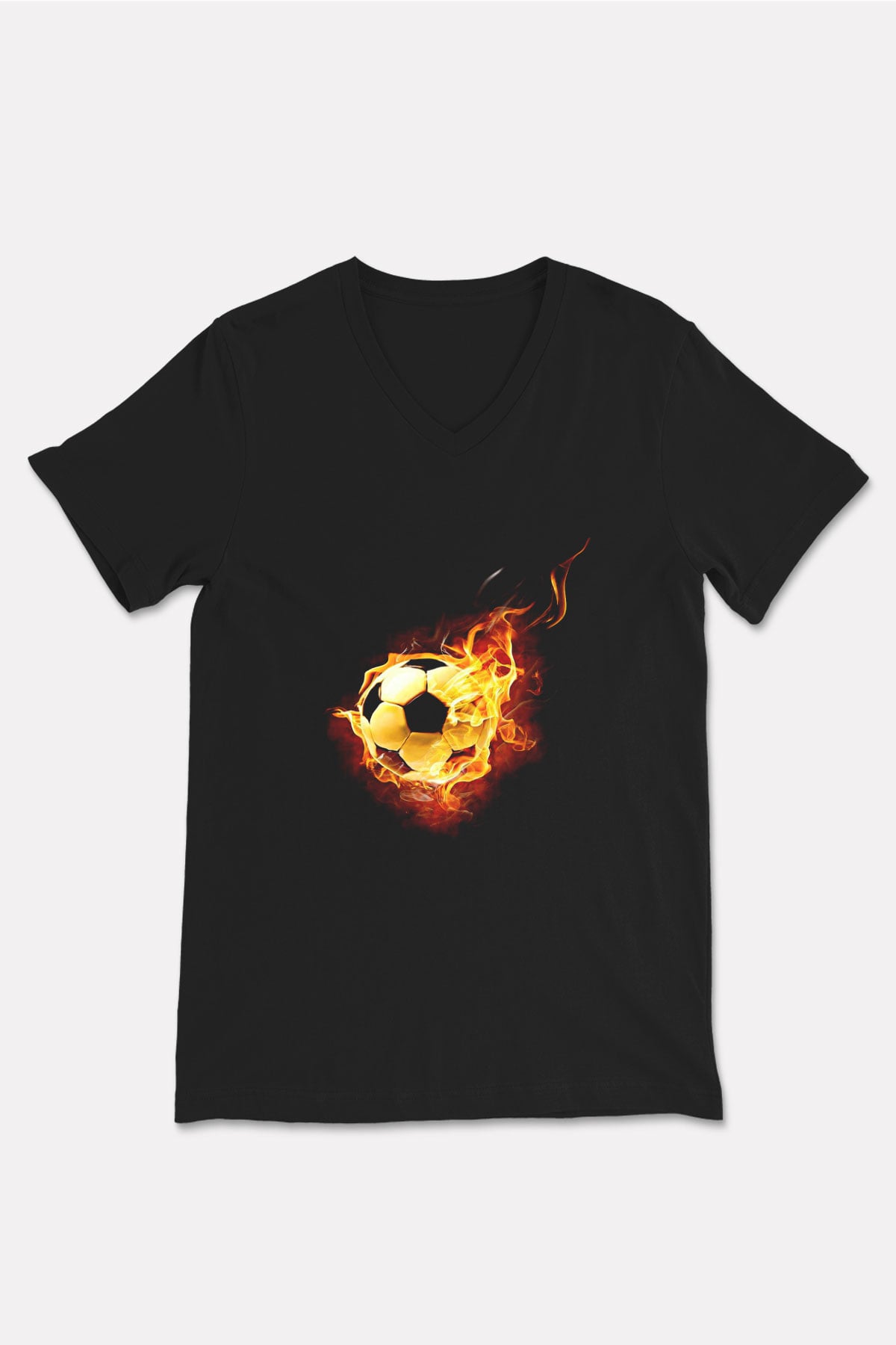 Futbol - Football Baskılı Unisex Siyah V Yaka Tişört