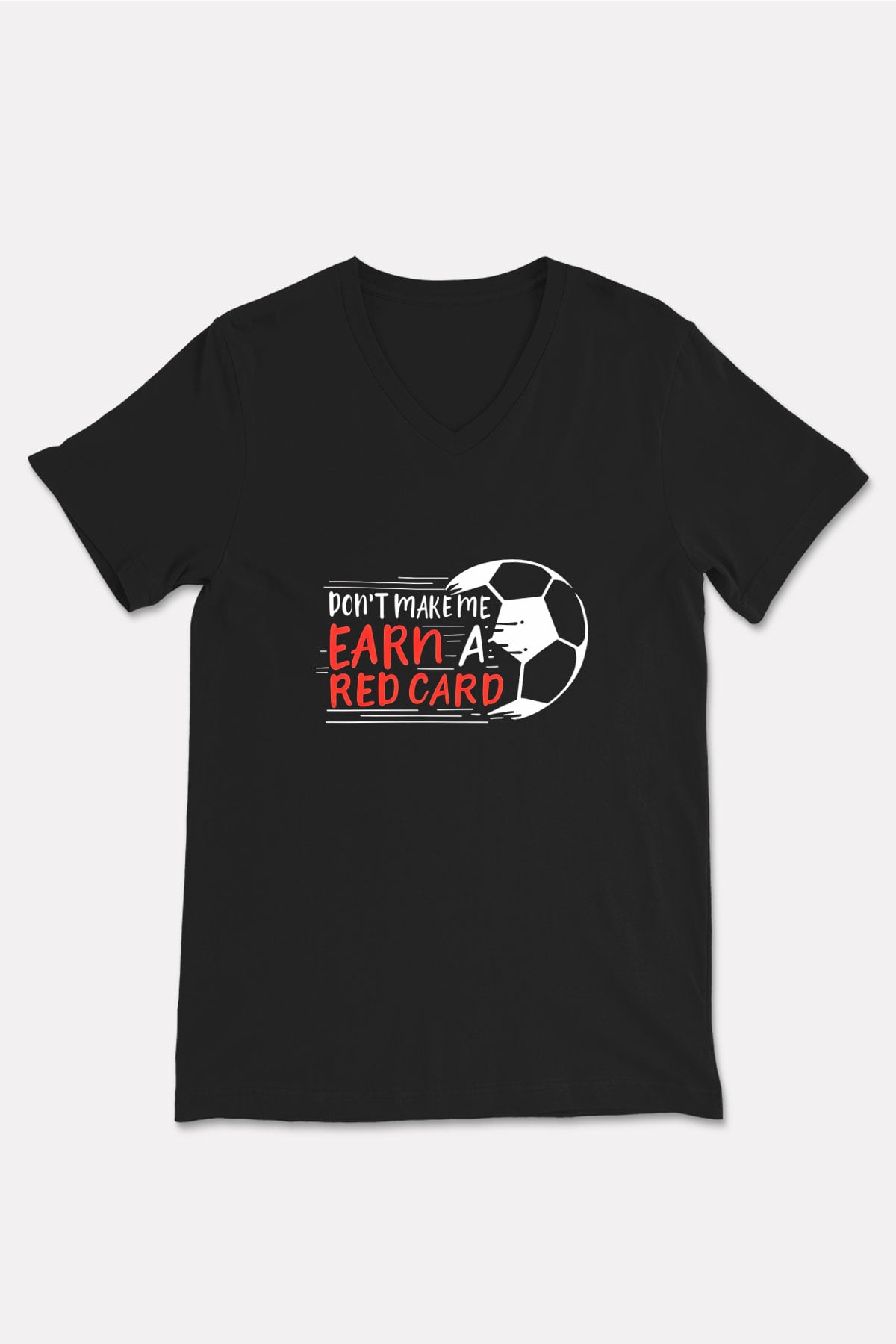 Futbol - Football Baskılı Unisex Siyah V Yaka Tişört
