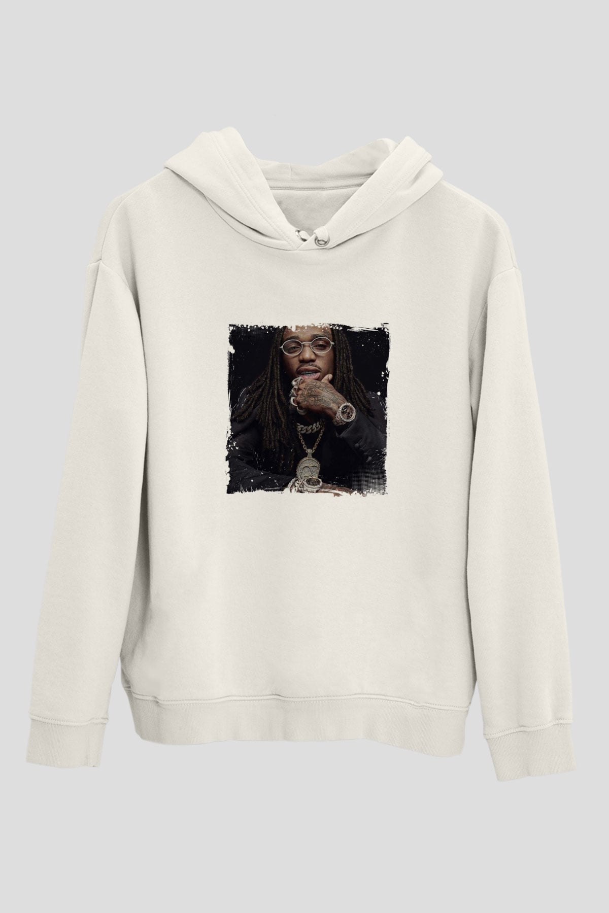 Future Baskılı Unisex Beyaz Kapüşonlu Sweatshirt