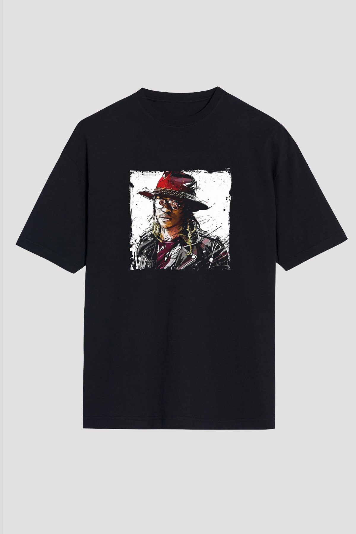 Future Baskılı Unisex Oversize Siyah Tişört
