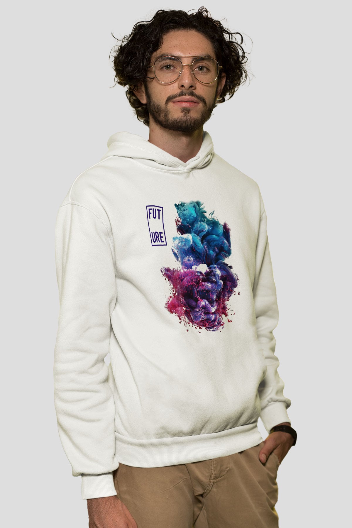 Future Beyaz Unisex Kapşonlu Sweatshirt