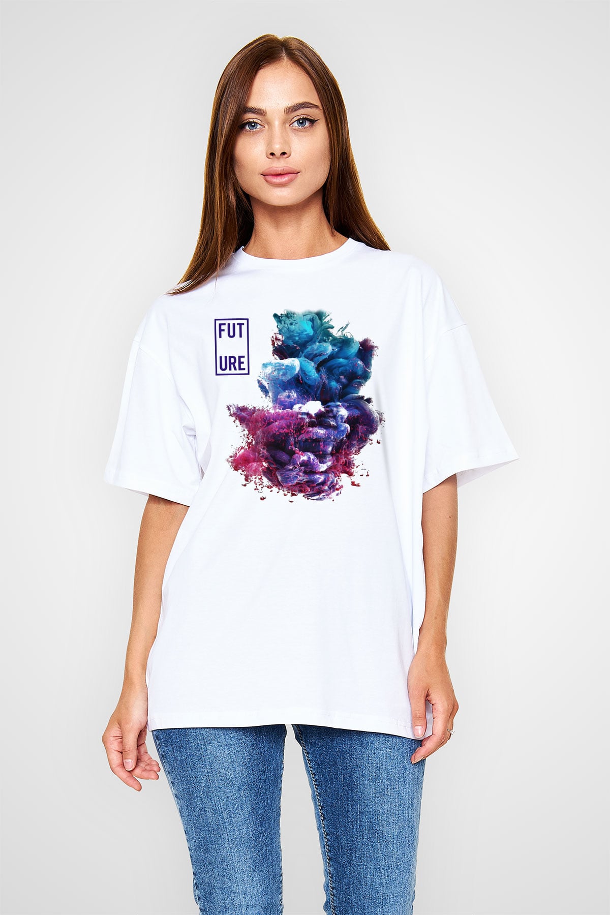 Future Beyaz Unisex Oversize Tişört T-Shirt