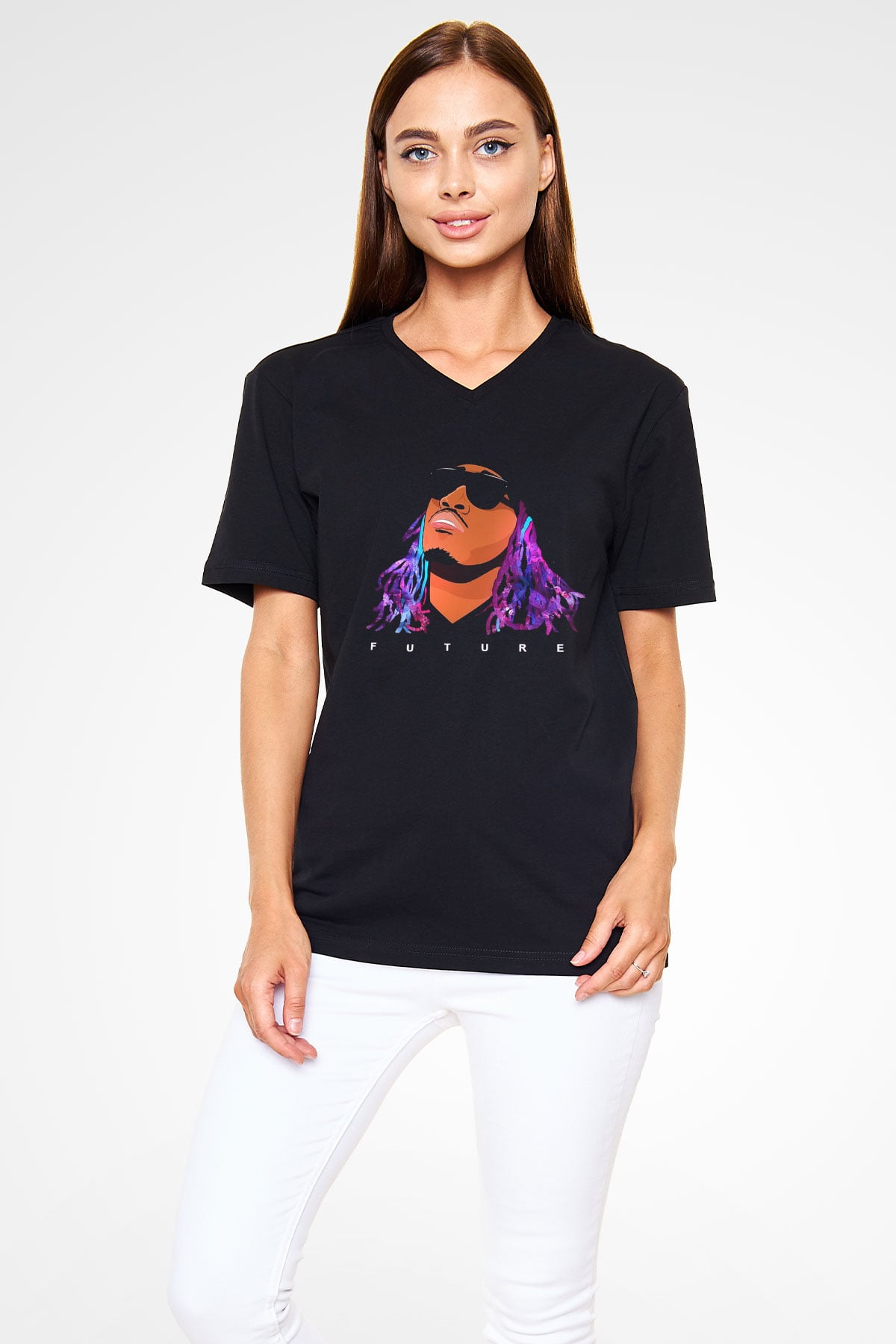 Future Siyah Unisex V Yaka Tişört