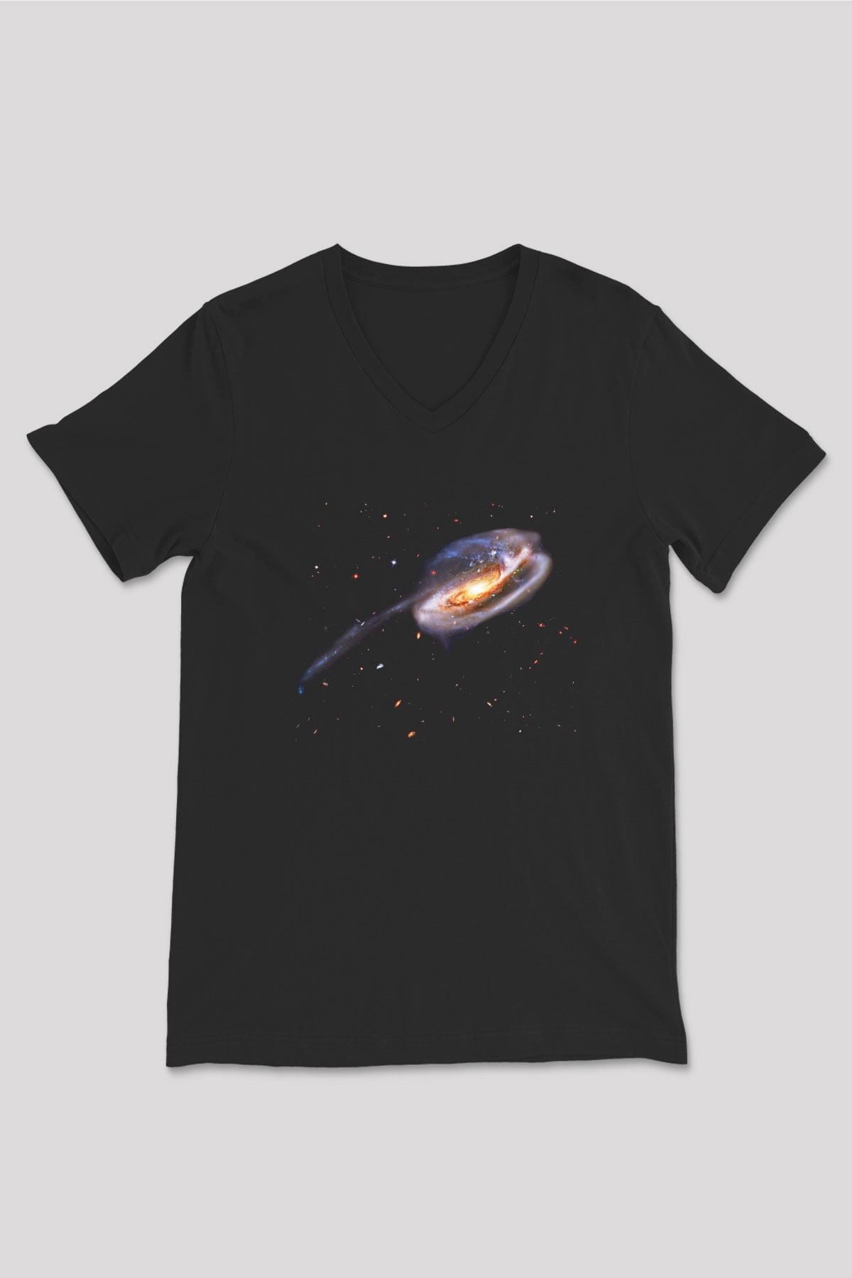 Galaksi Siyah Unisex V Yaka Tişört T-Shirt
