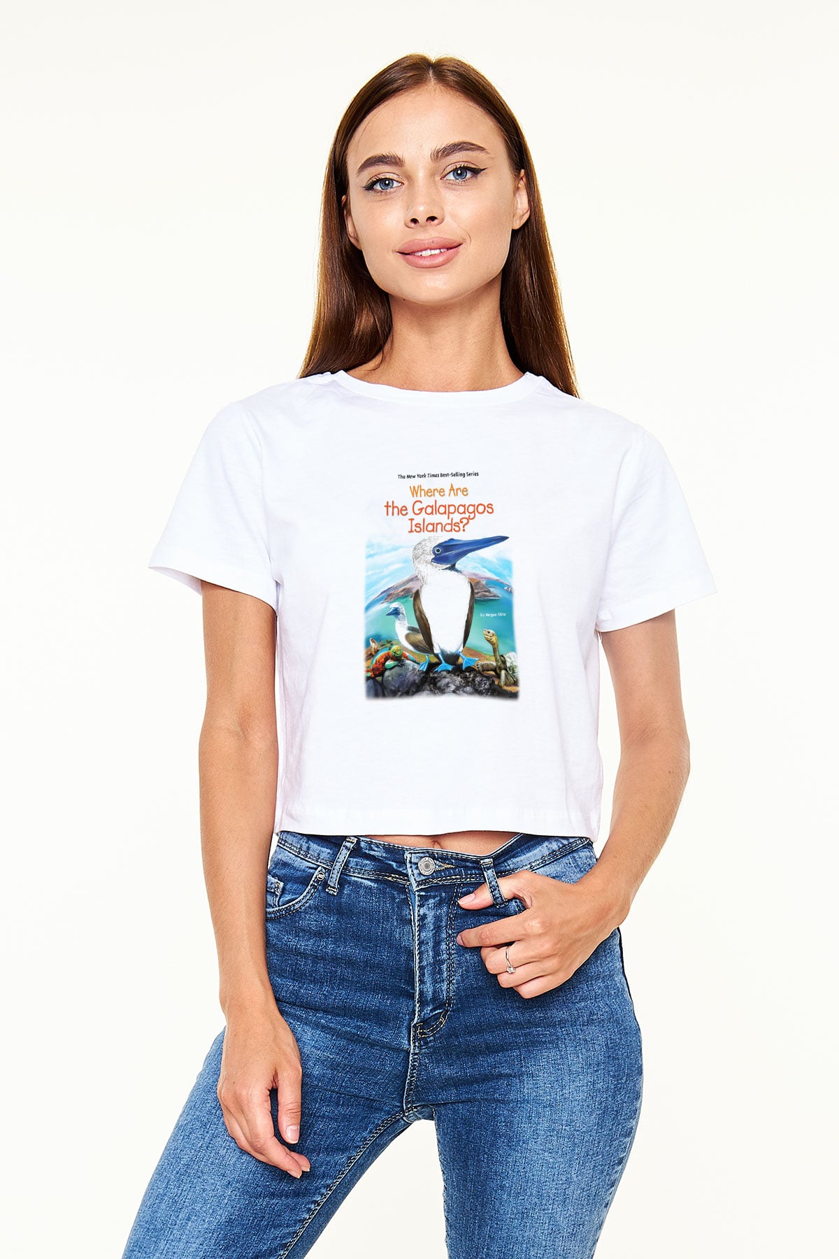 Galapagos Adaları Beyaz Croptop Tişört