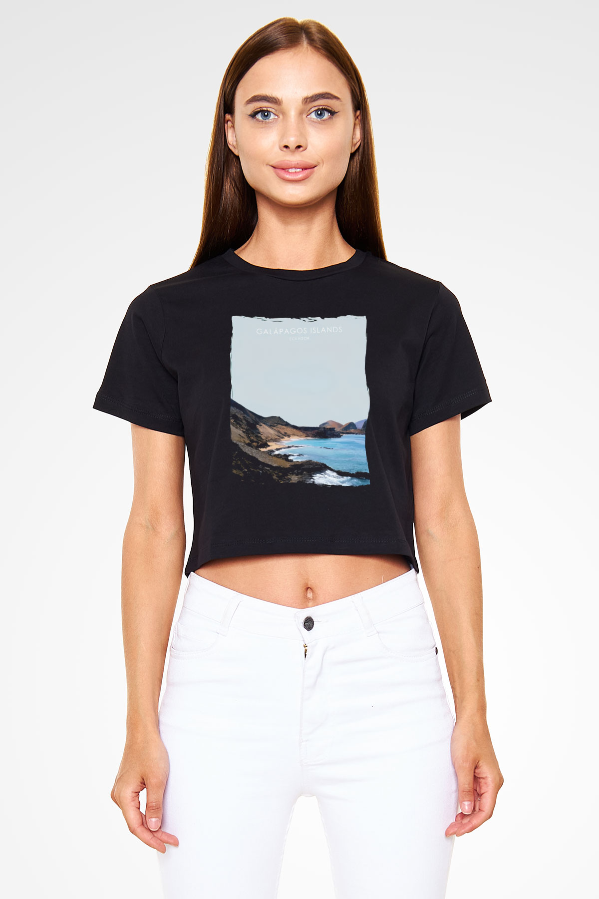 Galapagos Adaları Siyah  Crop Top Tişört