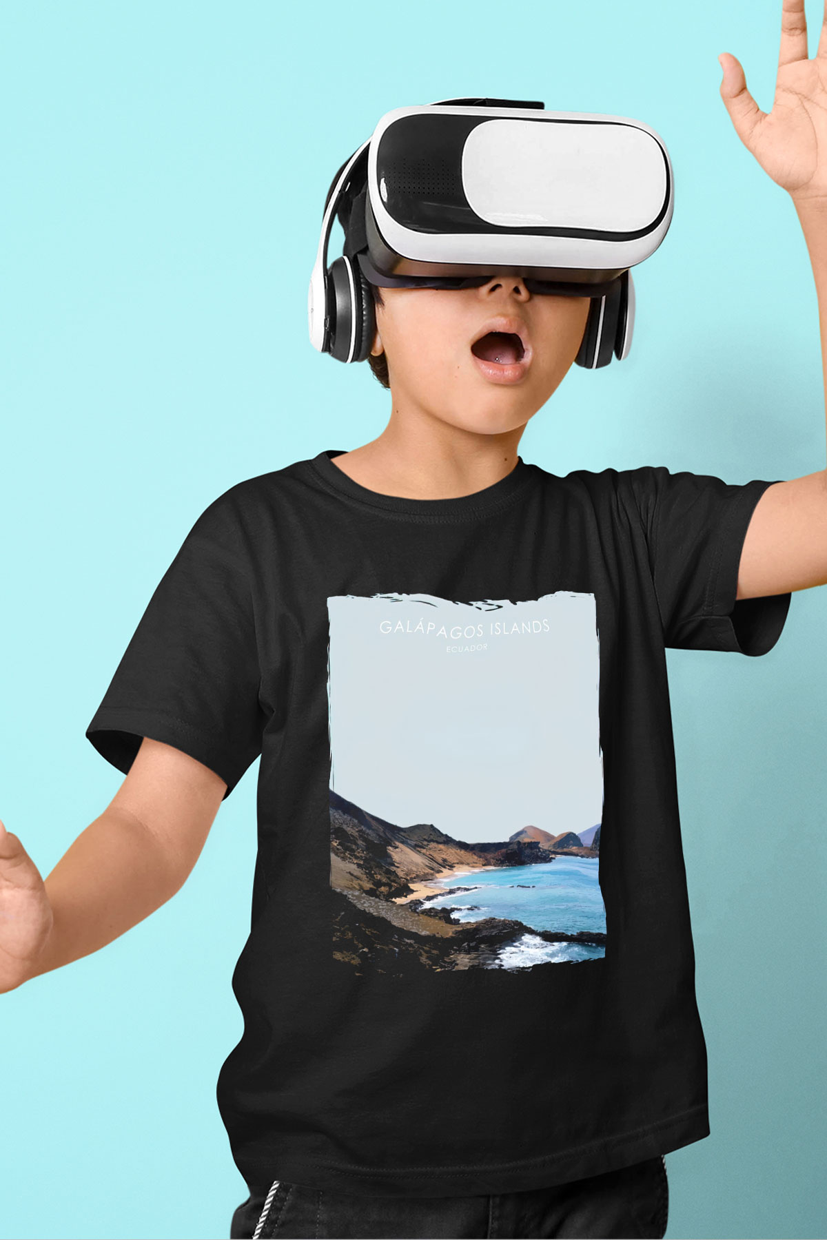 Galapagos Adaları Siyah Unisex Çocuk Tişört