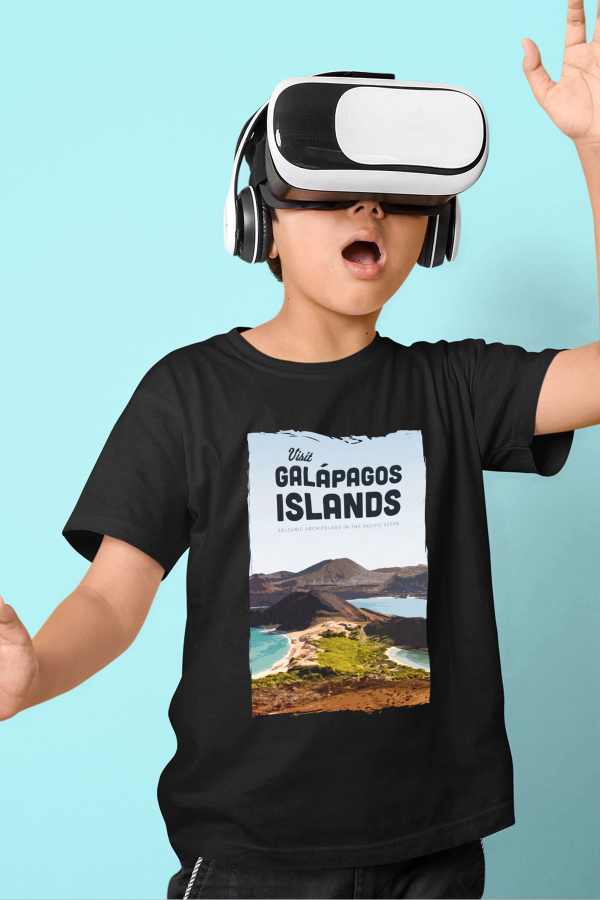 Galapagos Adaları Siyah Unisex Çocuk Tişört