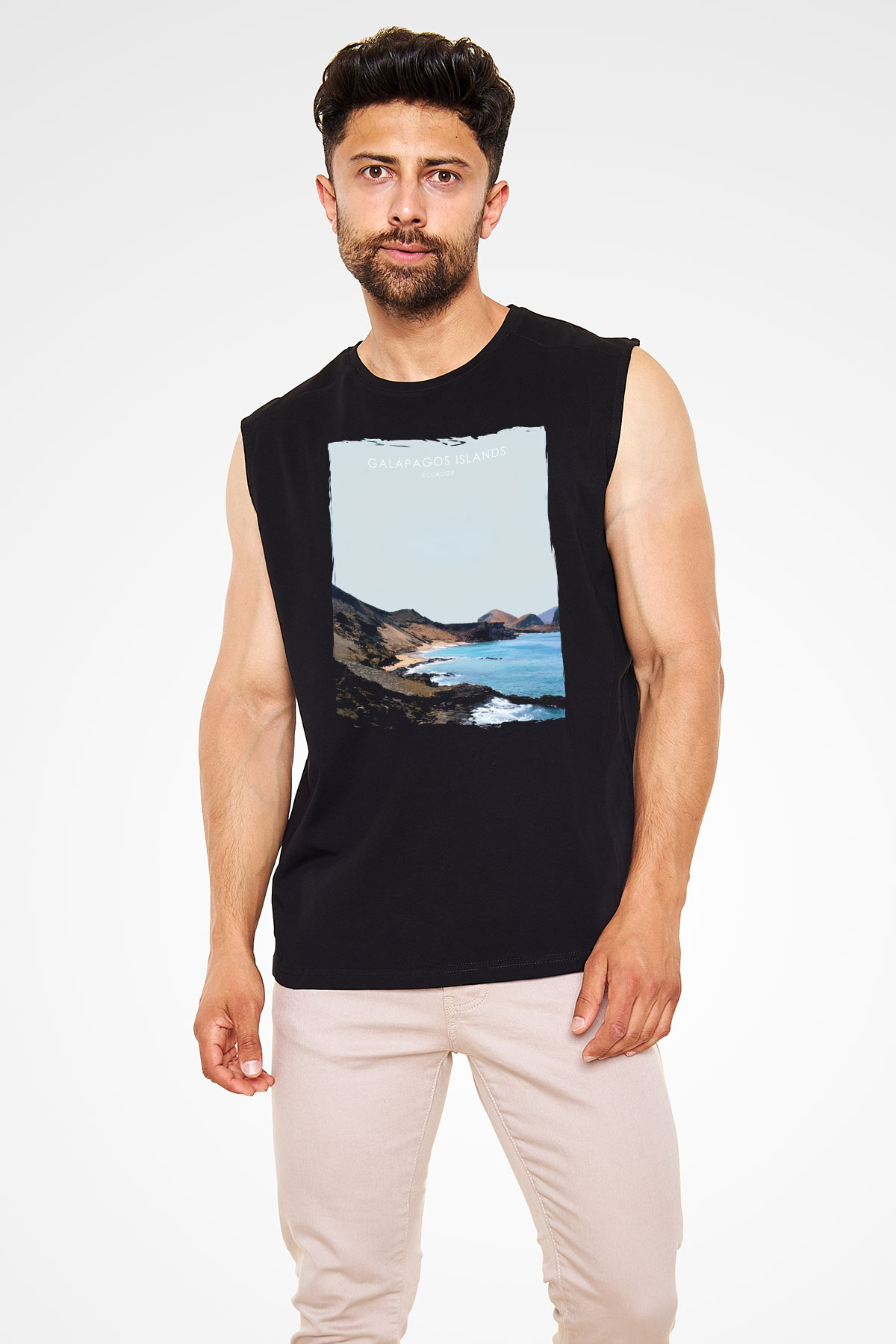 Galapagos Adaları Siyah Unisex Kolsuz Tişört