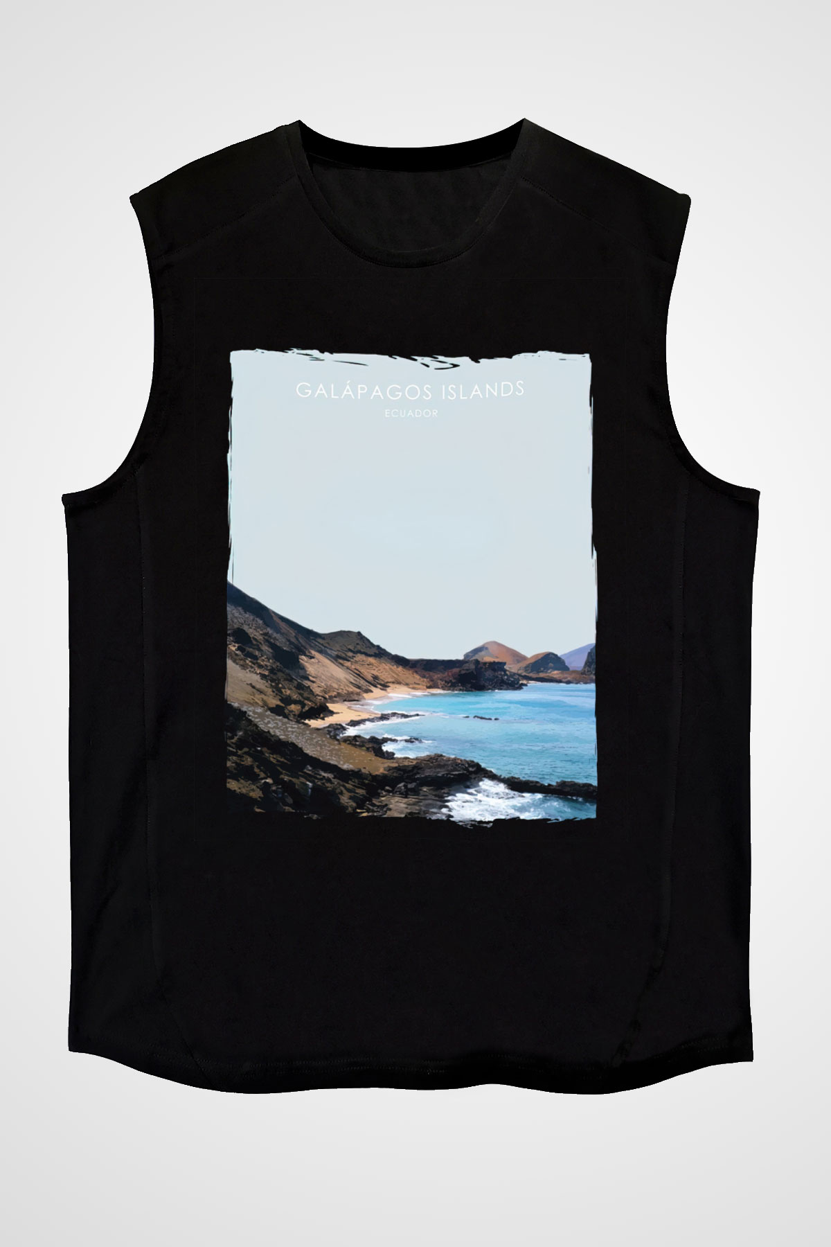 Galapagos Adaları Siyah Unisex Kolsuz Tişört