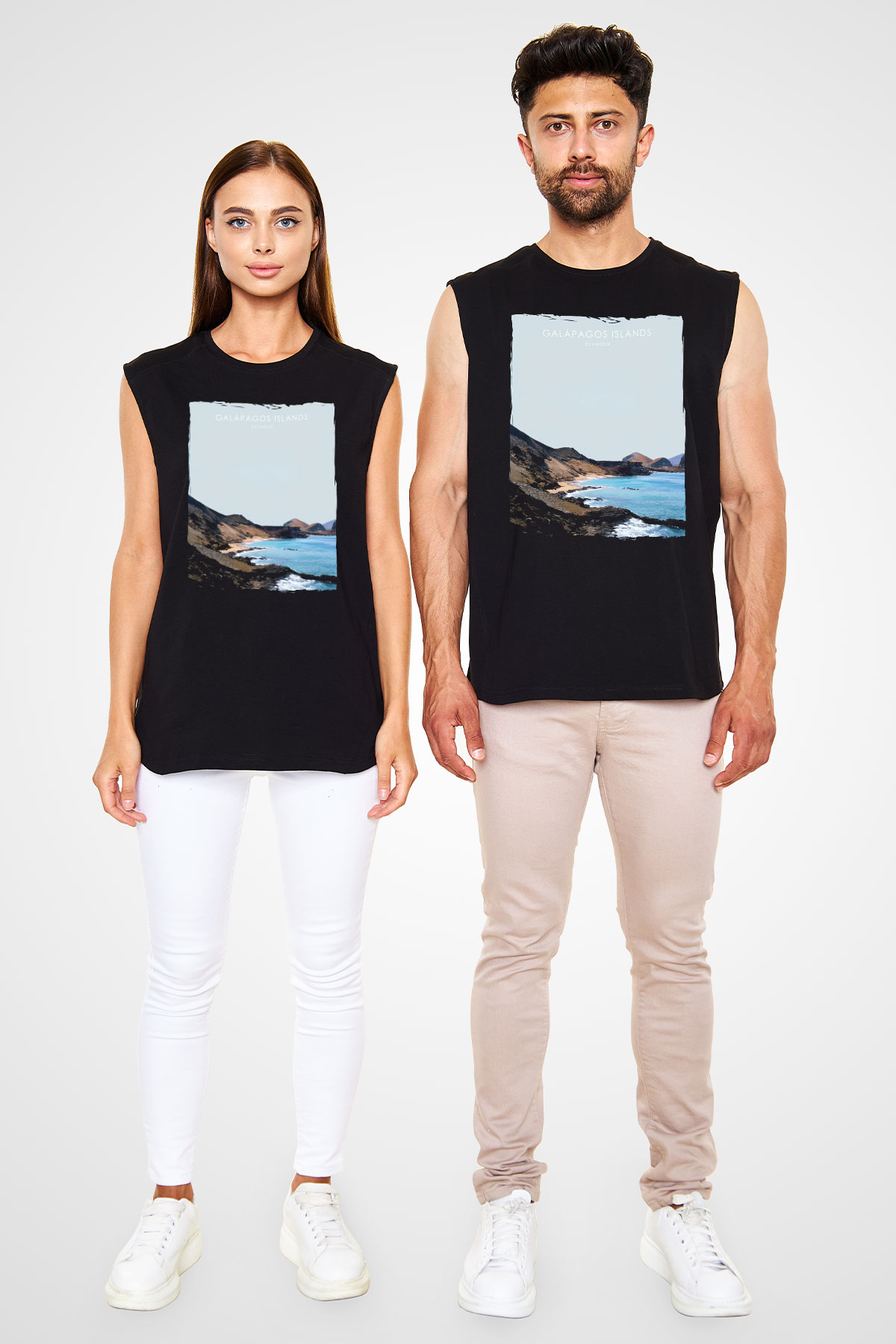 Galapagos Adaları Siyah Unisex Kolsuz Tişört
