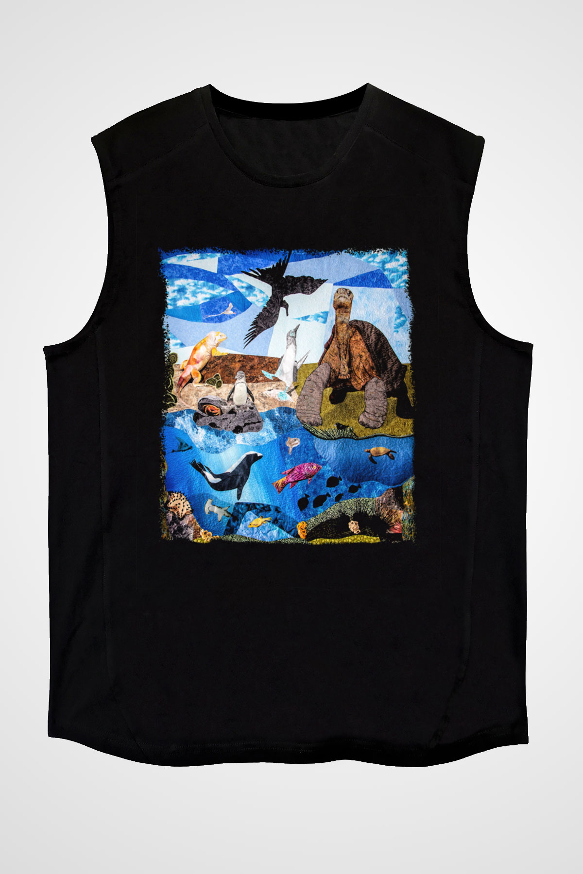 Galapagos Adaları Siyah Unisex Kolsuz Tişört