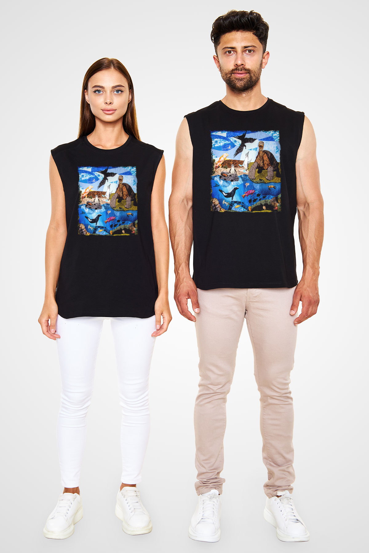 Galapagos Adaları Siyah Unisex Kolsuz Tişört