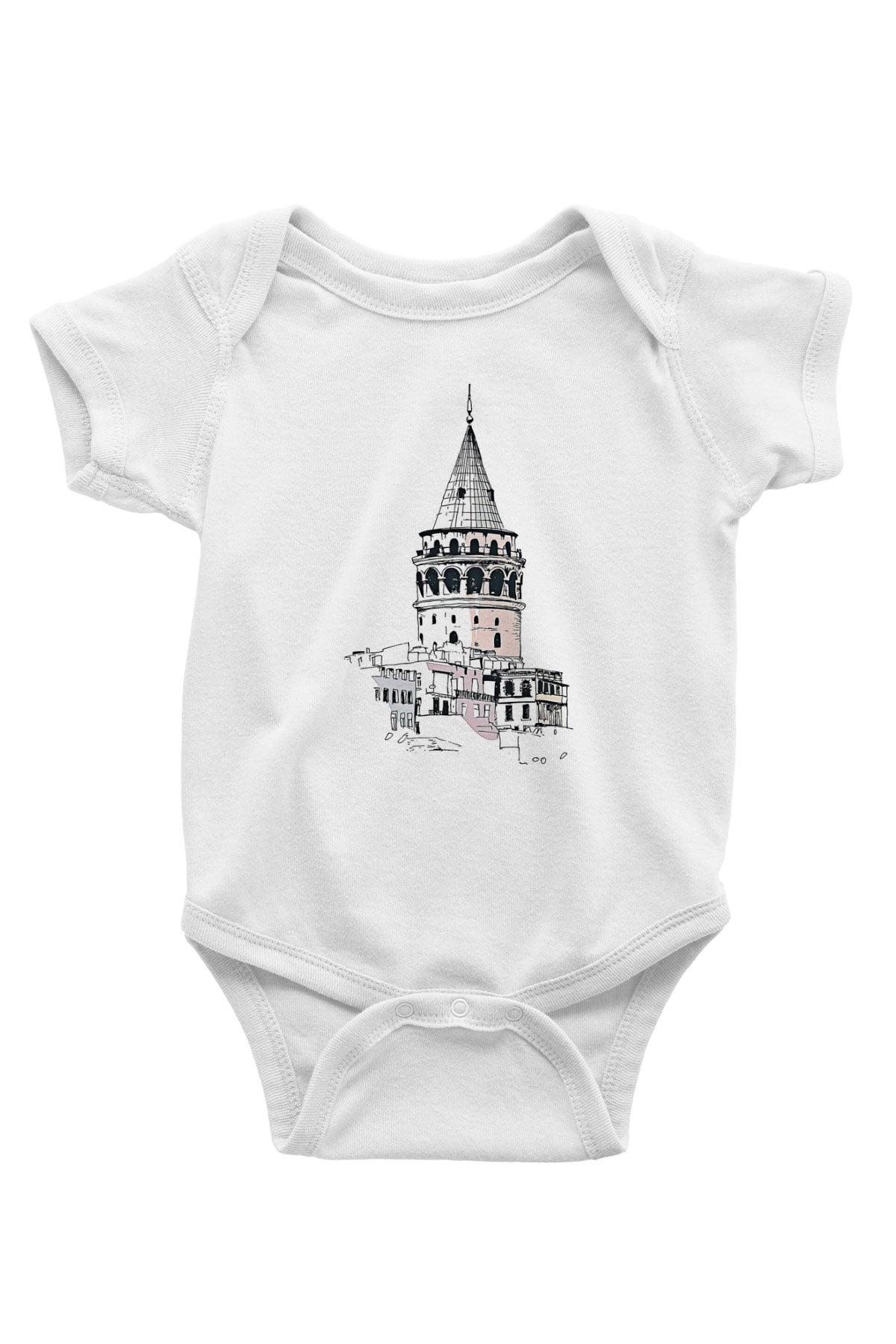Galata Kulesi Baskılı Beyaz Unisex Bebek Body - Zıbın