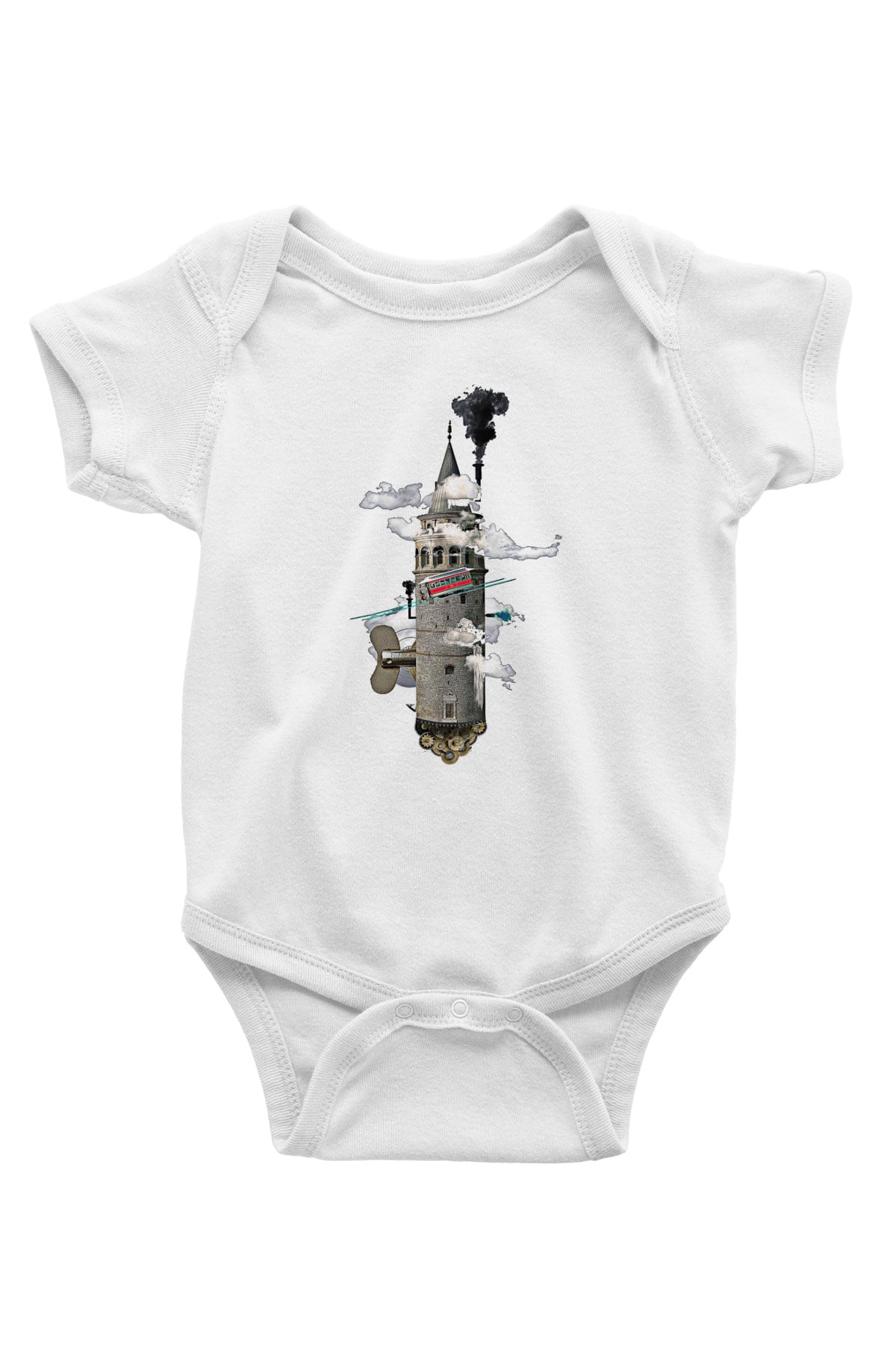 Galata Kulesi Baskılı Beyaz Unisex Bebek Body - Zıbın