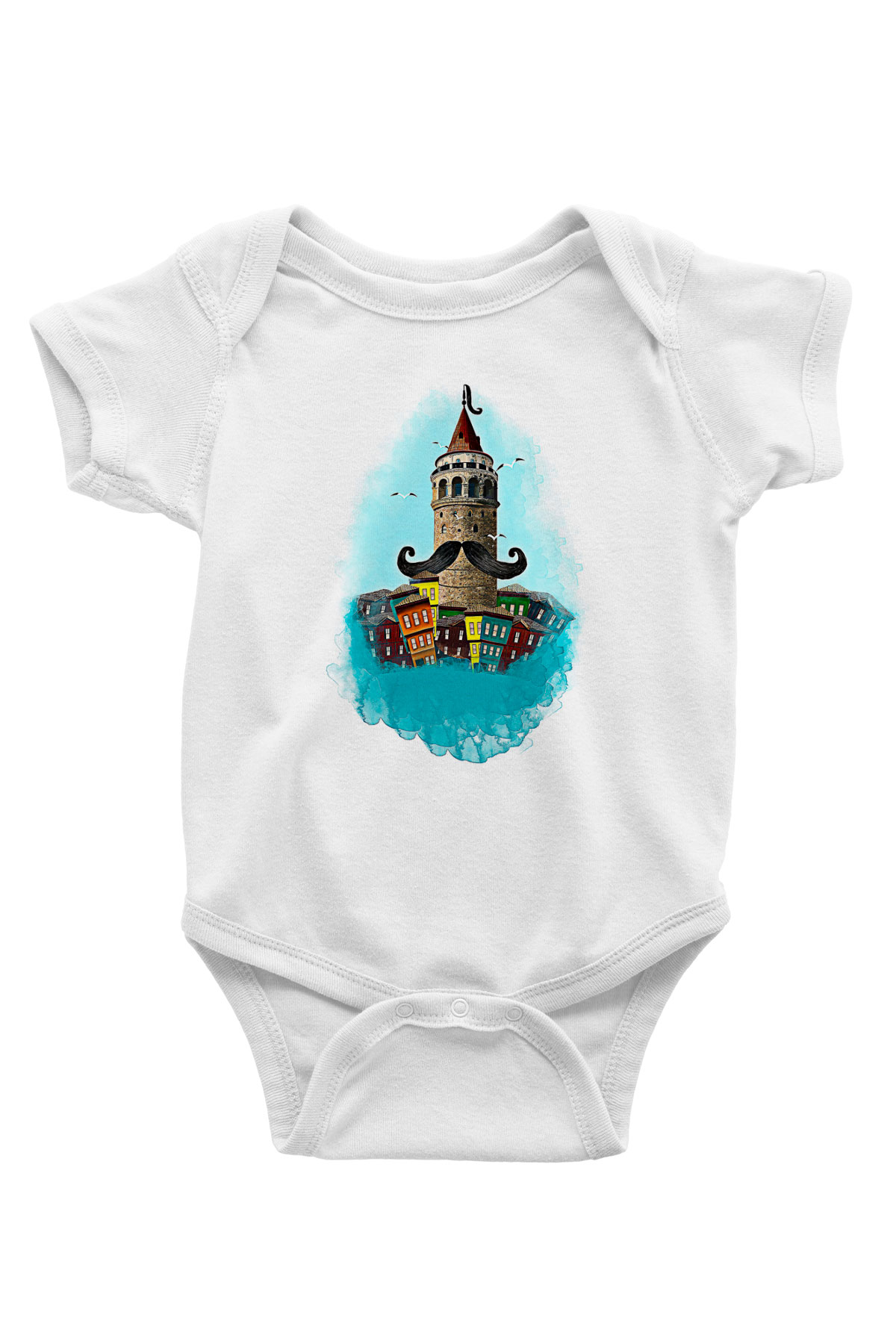Galata Kulesi Baskılı Beyaz Unisex Bebek Body - Zıbın