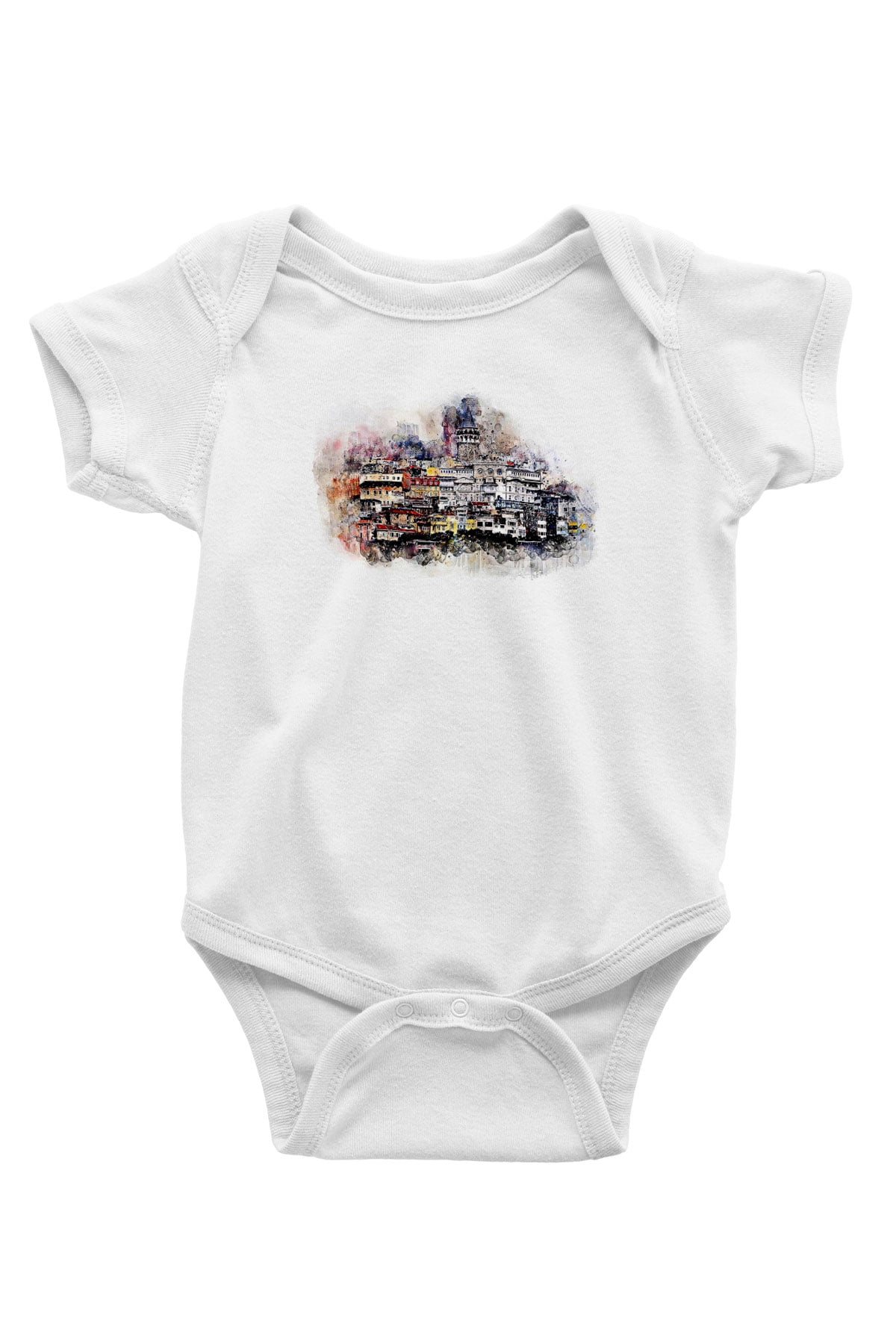 Galata Kulesi Baskılı Beyaz Unisex Bebek Body - Zıbın