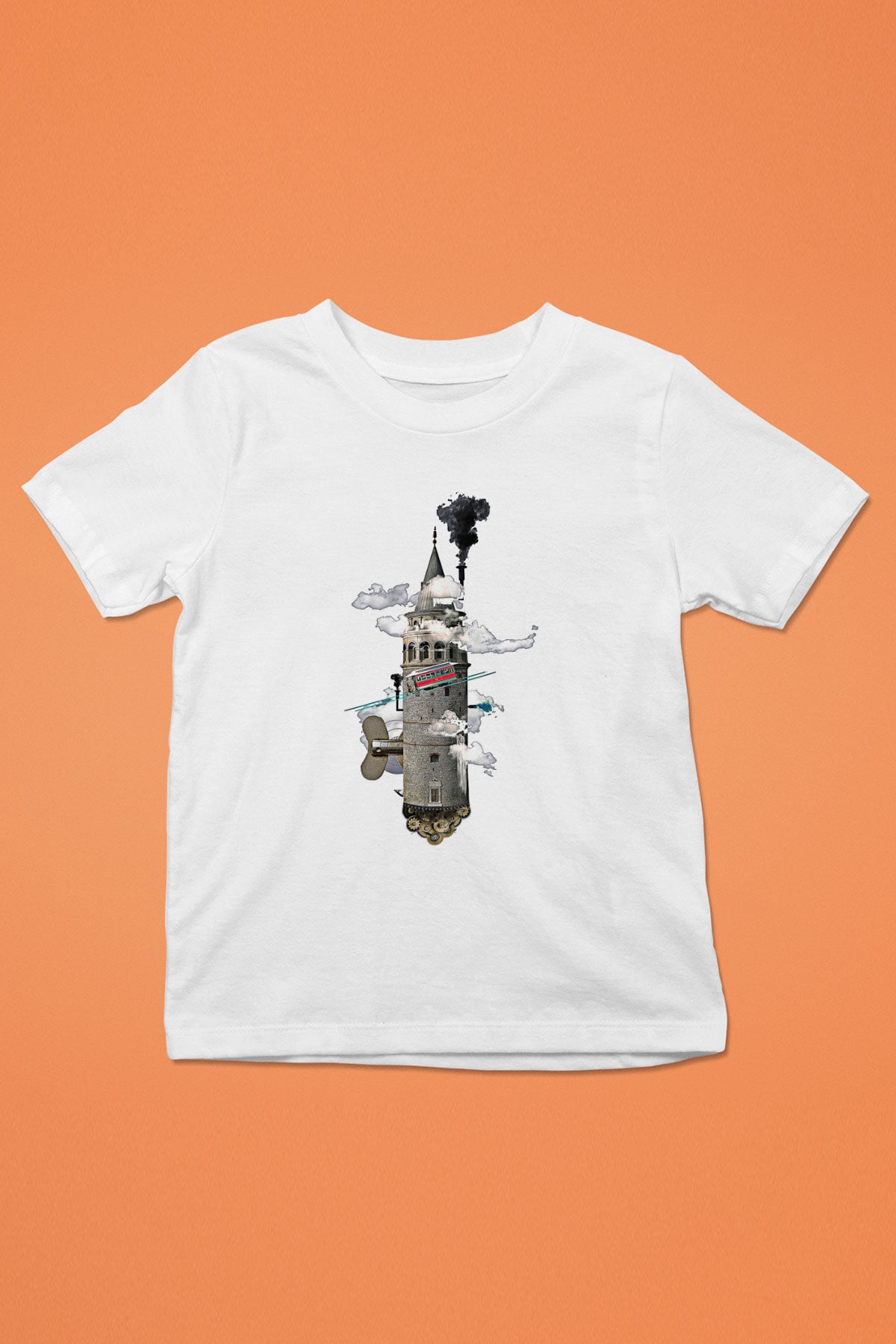 Galata Kulesi Baskılı Beyaz Unisex Beyaz Çocuk Tişört - Tshirt