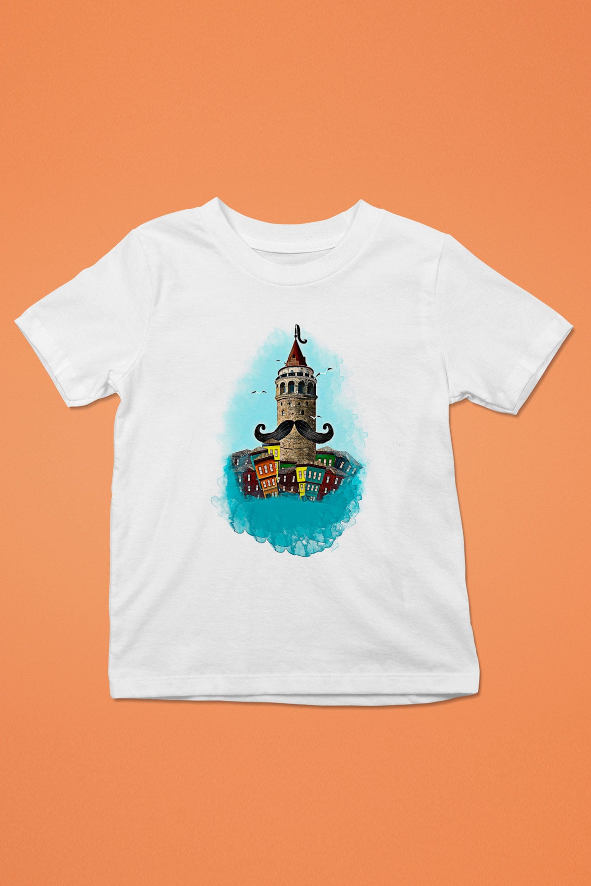 Galata Kulesi Baskılı Beyaz Unisex Beyaz Çocuk Tişört - Tshirt