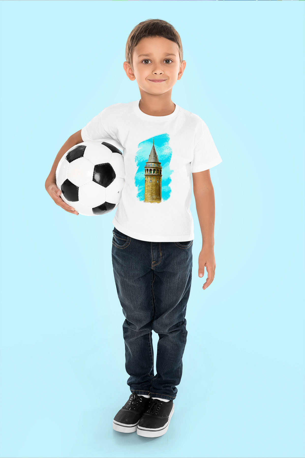 Galata Kulesi Baskılı Beyaz Unisex Beyaz Çocuk Tişört - Tshirt