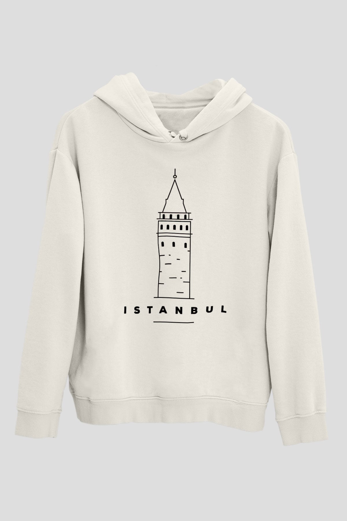 Galata Kulesi Baskılı Beyaz Unisex Hoodie