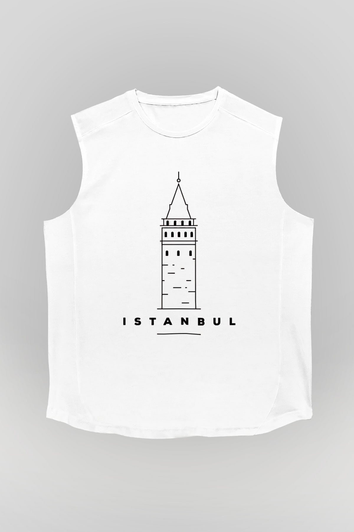 Galata Kulesi Baskılı Beyaz Unisex Kolsuz Tişört - Tshirt