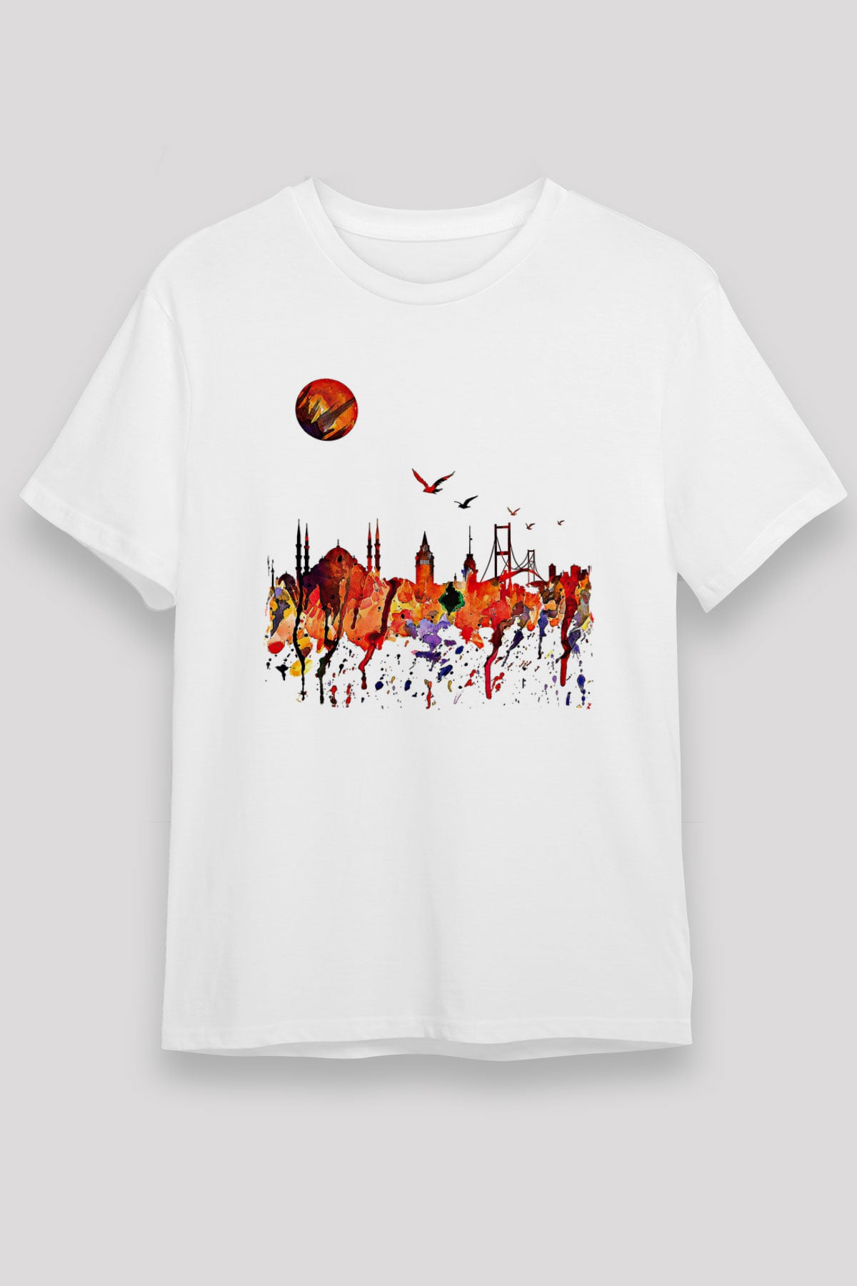 Galata Kulesi Unisex Baskılı Beyaz Tişört - Tshirt