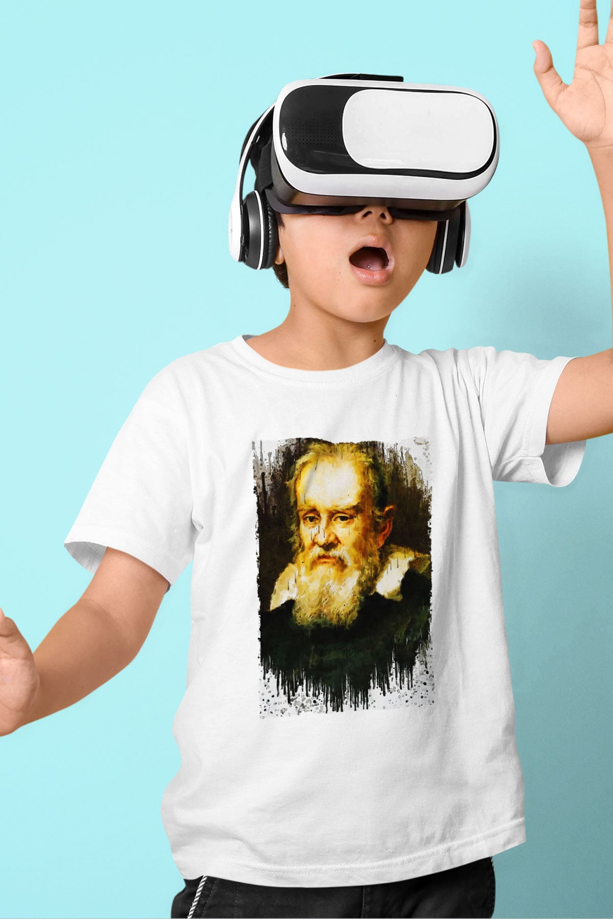Galileo Galilei Baskılı Unisex Beyaz Çocuk Tişörtü - Tshirt