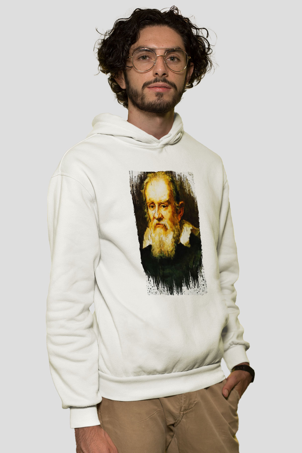 Galileo Galilei Baskılı Unisex Ekru Hoodie