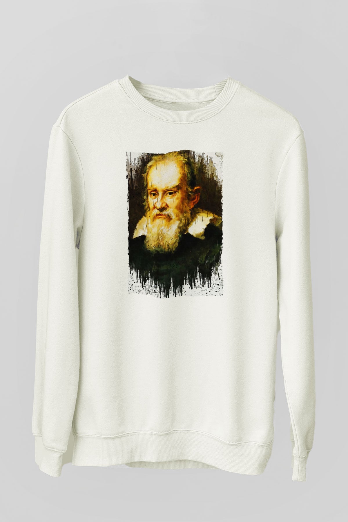 Galileo Galilei Baskılı Unisex Ekru Sweatshirt