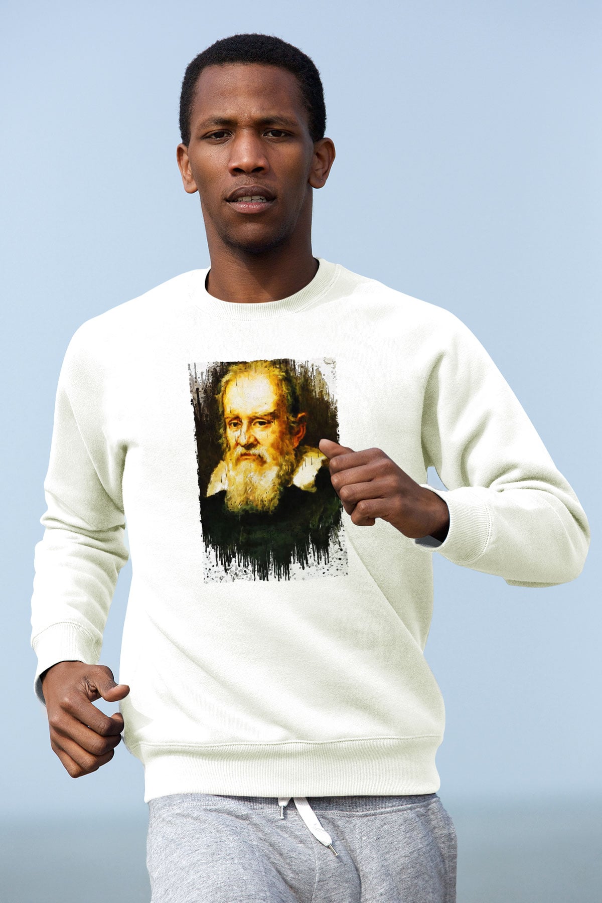 Galileo Galilei Baskılı Unisex Ekru Sweatshirt