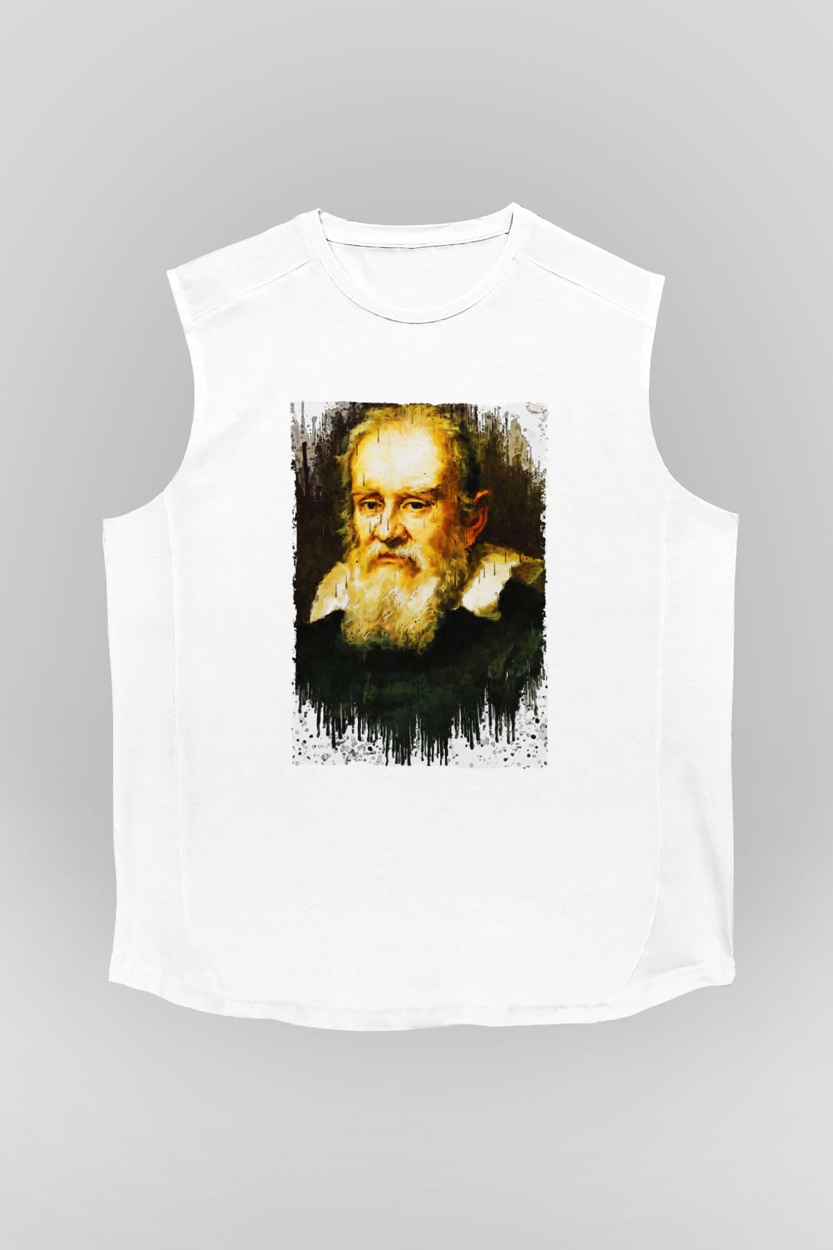 Galileo Galilei Baskılı Unisex Kolsuz Beyaz Tişört - Tshirt