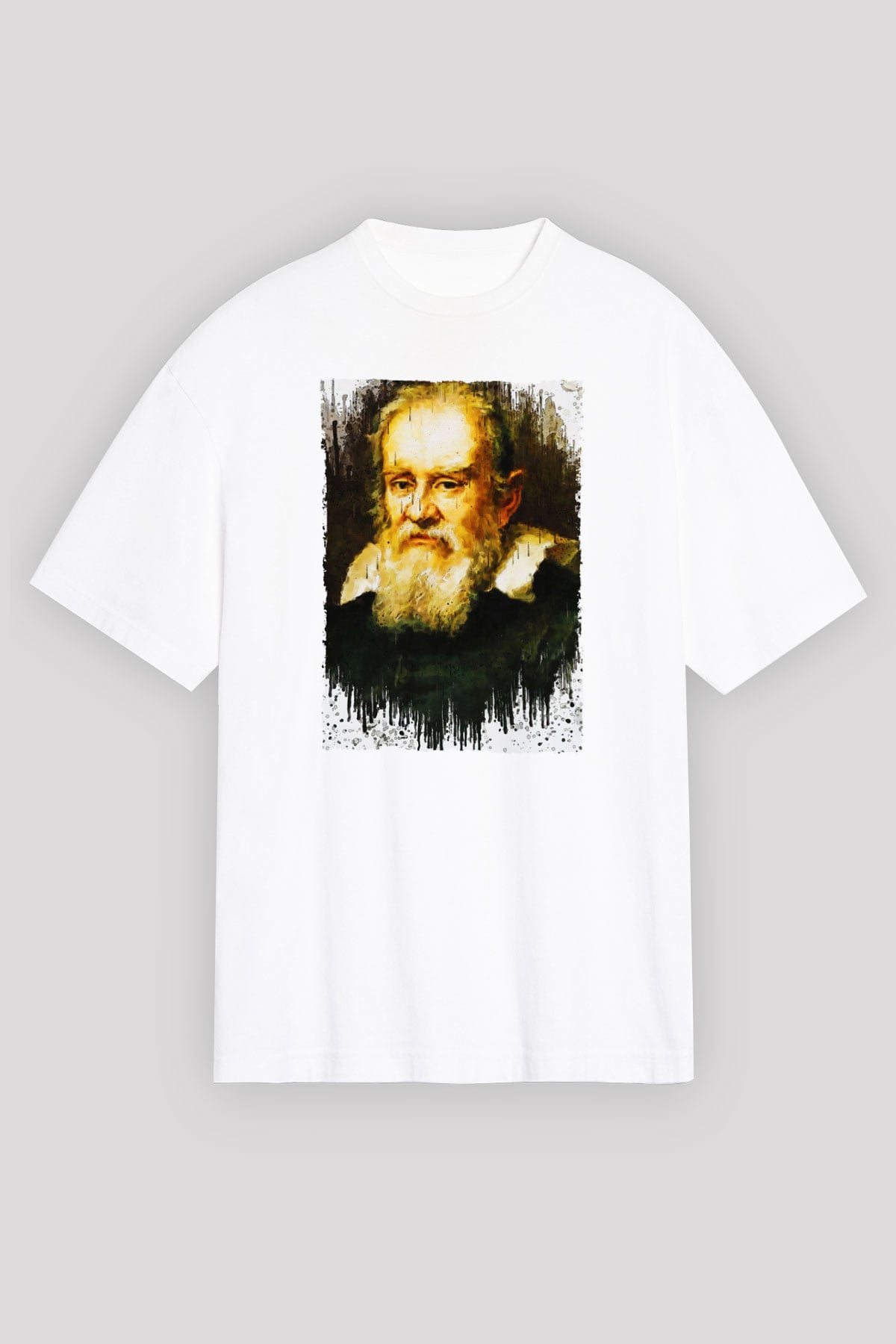 Galileo Galilei Baskılı Unisex Oversize Beyaz Tişört - Tshirt