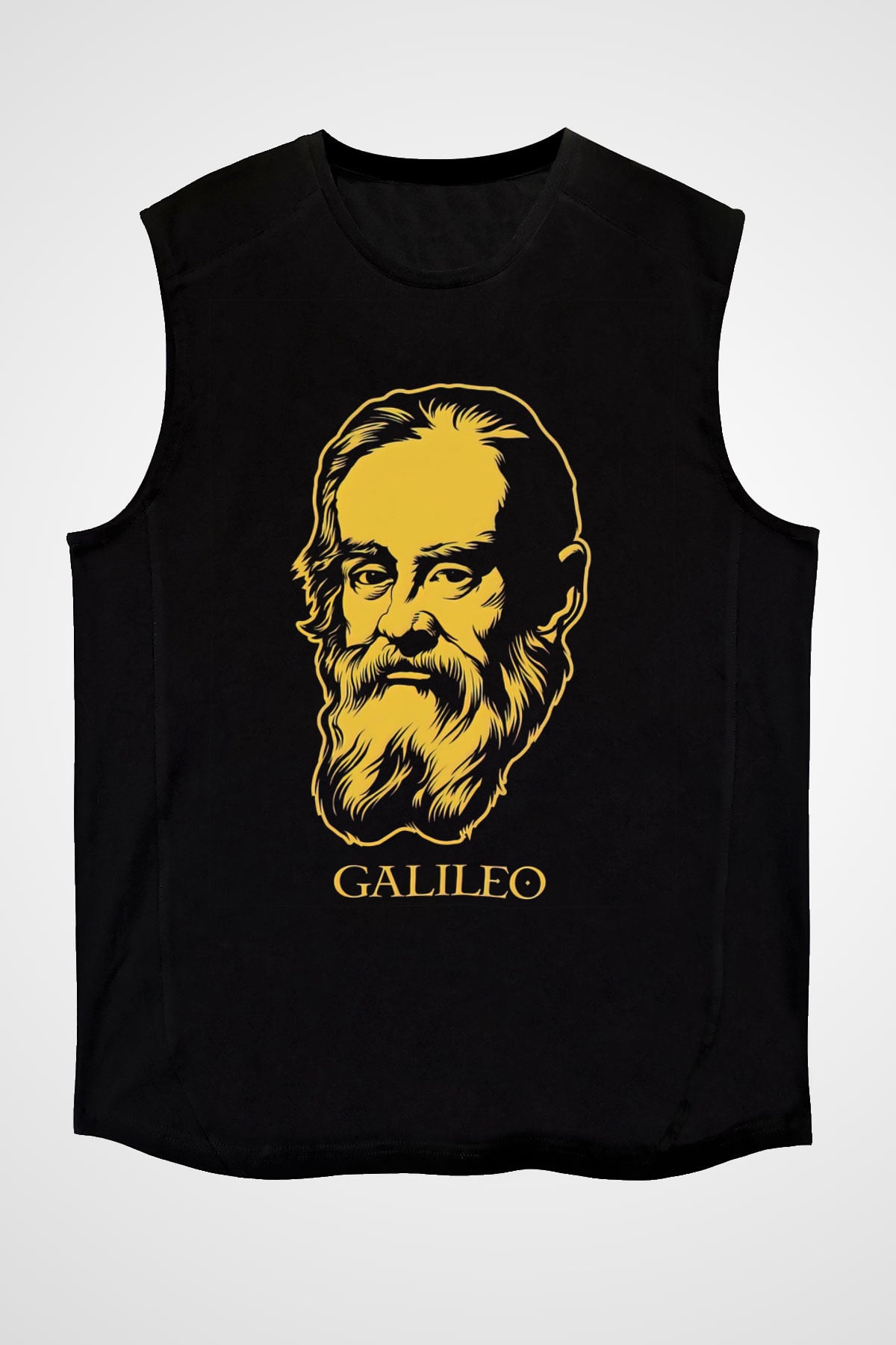 Galileo Galilei Baskılı Unisex Siyah Kolsuz Tişört