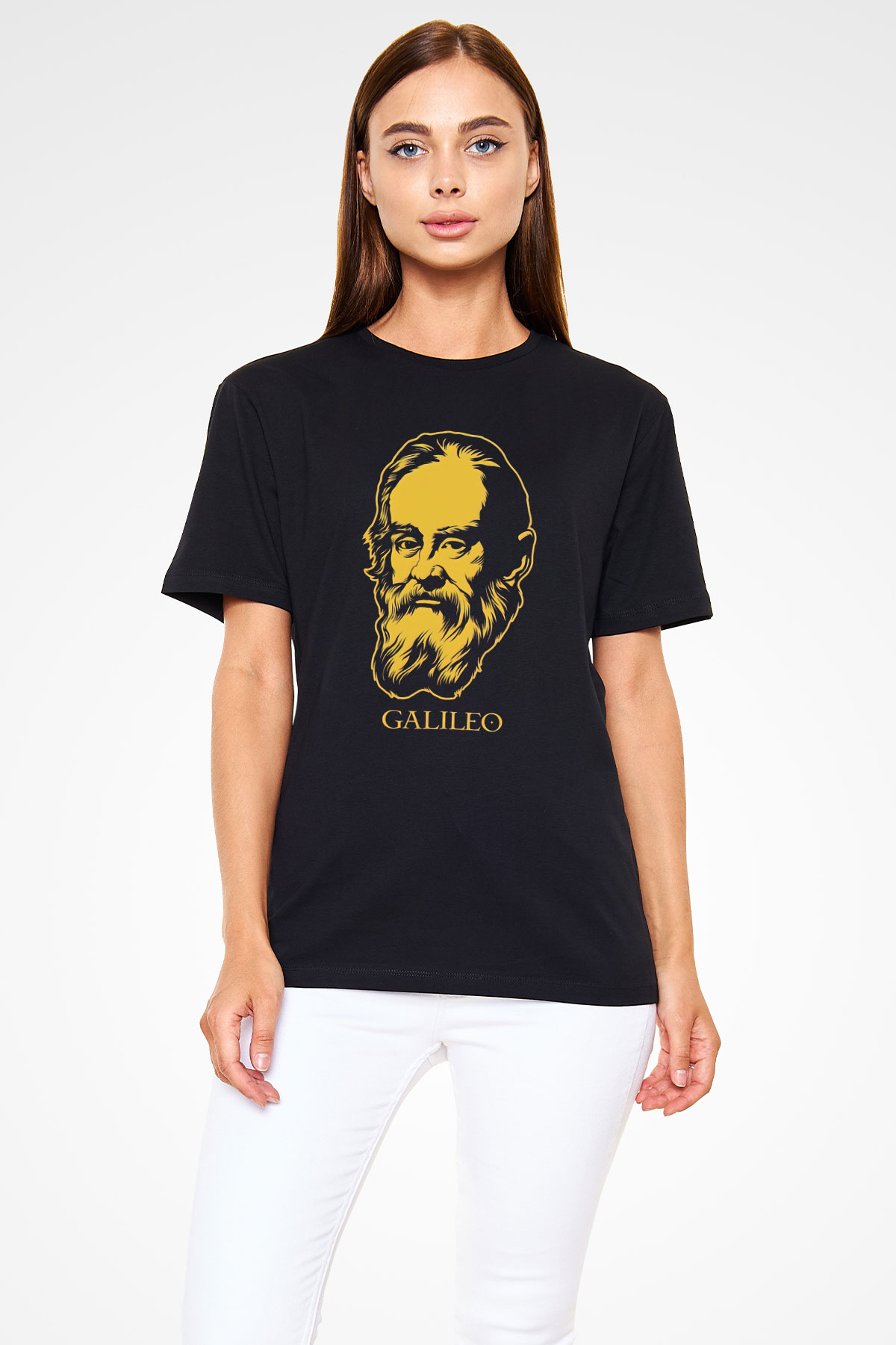 Galileo Galilei Baskılı Unisex Siyah Tişört