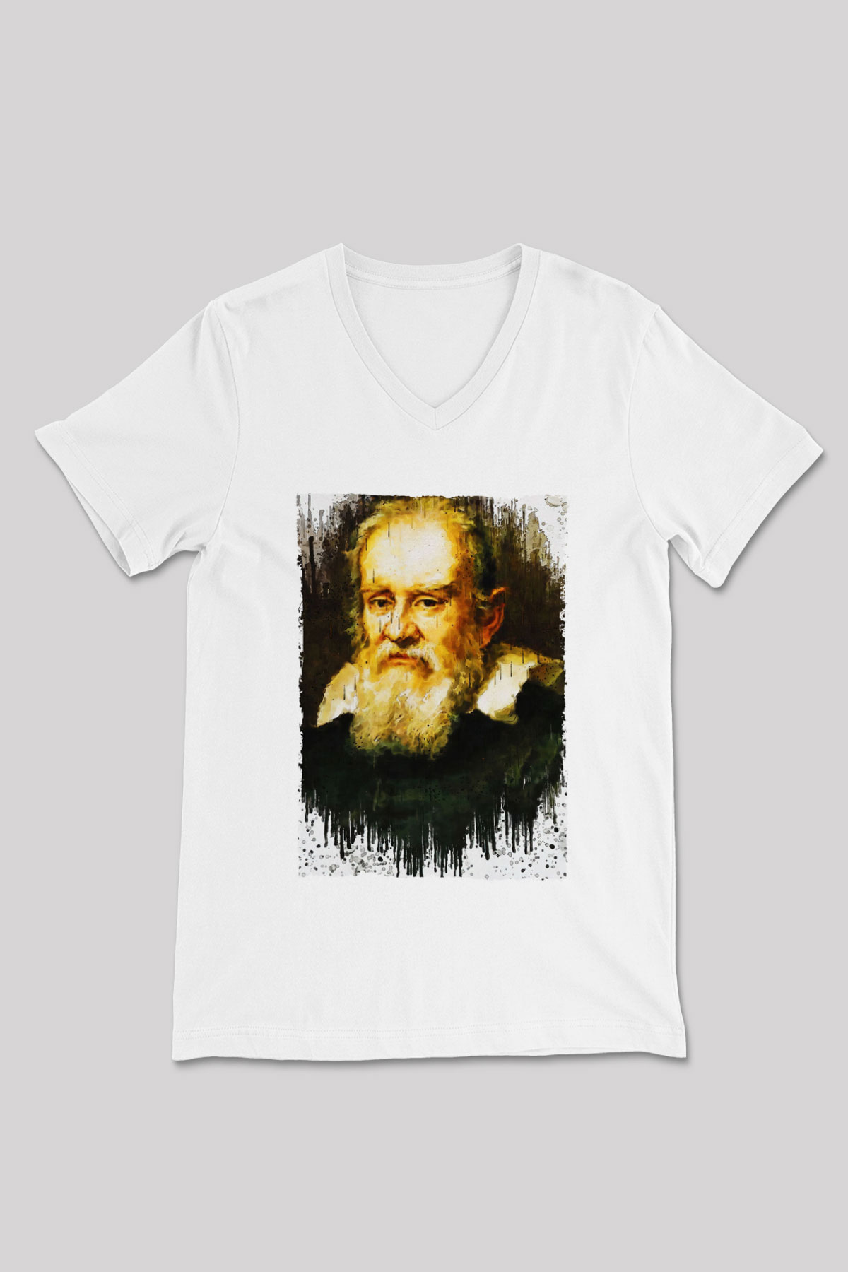 Galileo Galilei Baskılı Unisex V Yaka Beyaz Tişört - Tshirt