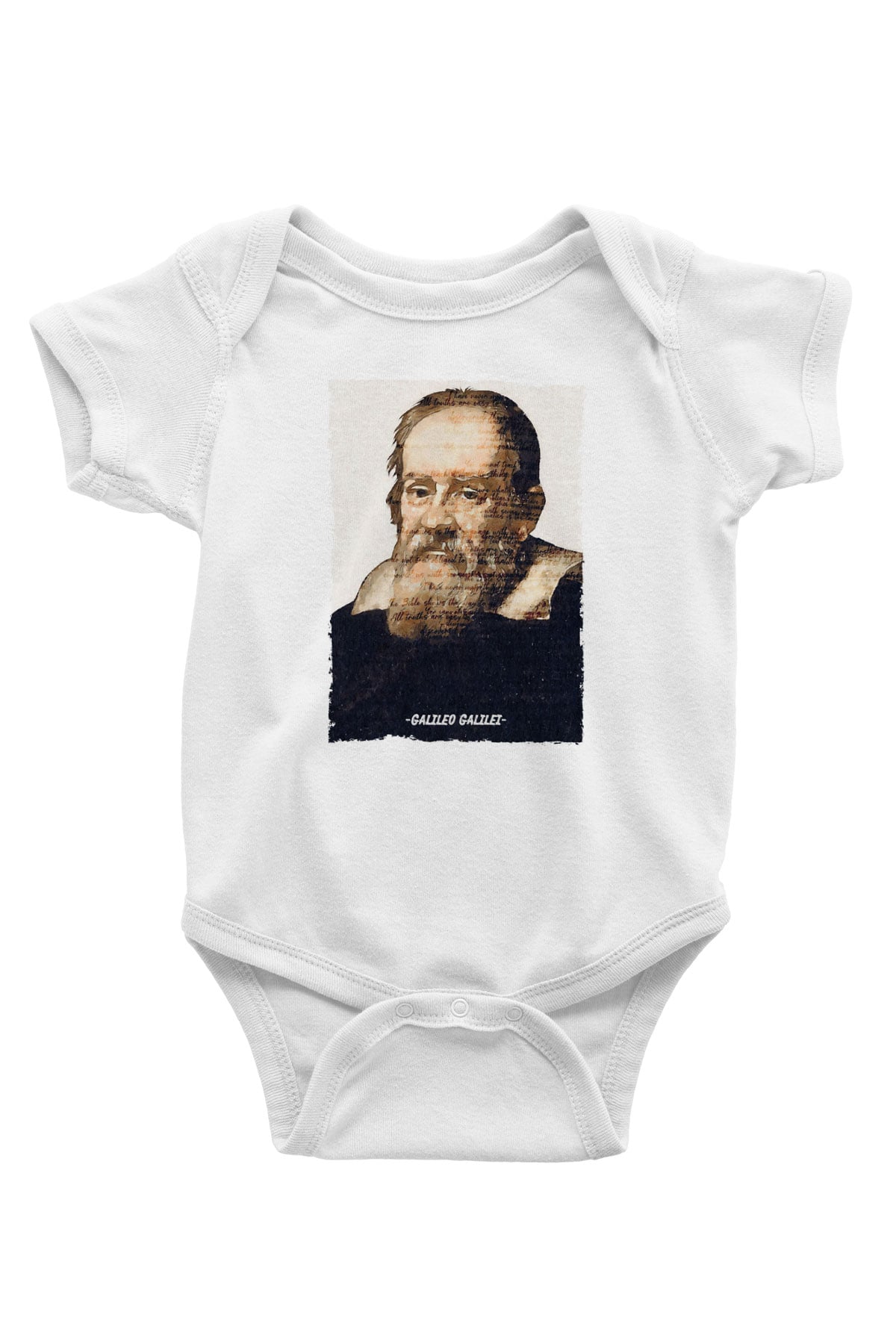Galileo Galilei Yazılı Portre Baskılı Beyaz Bebek Body - Zıbın