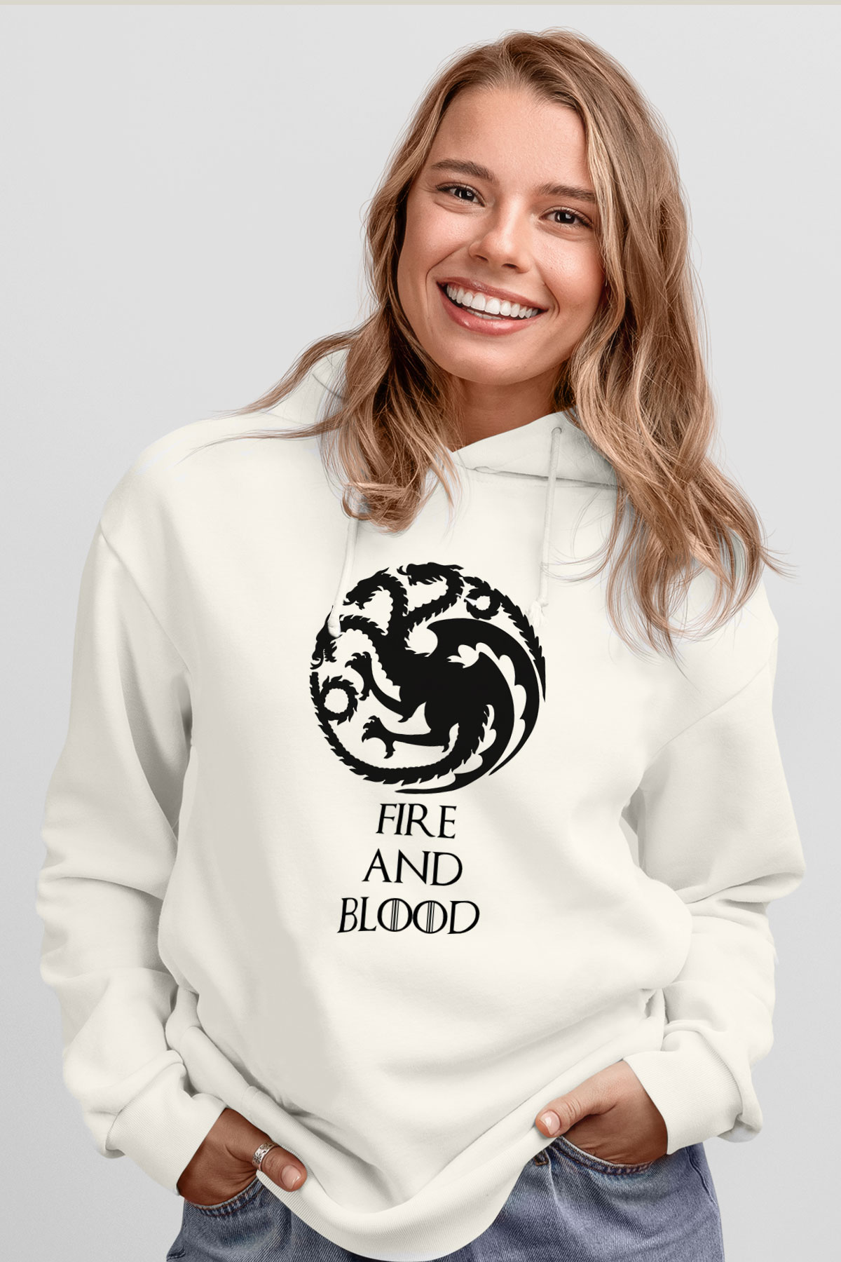 Game of Thrones Beyaz Unisex Kapşonlu Sweatshirt