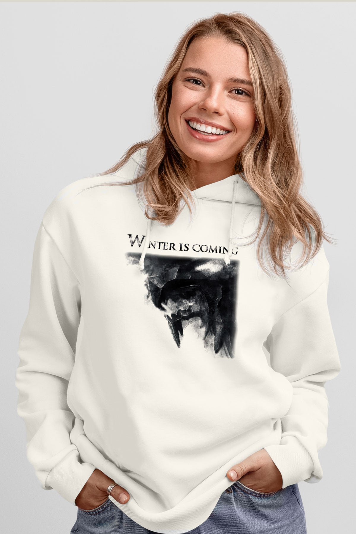 Game of Thrones Beyaz Unisex Kapşonlu Sweatshirt