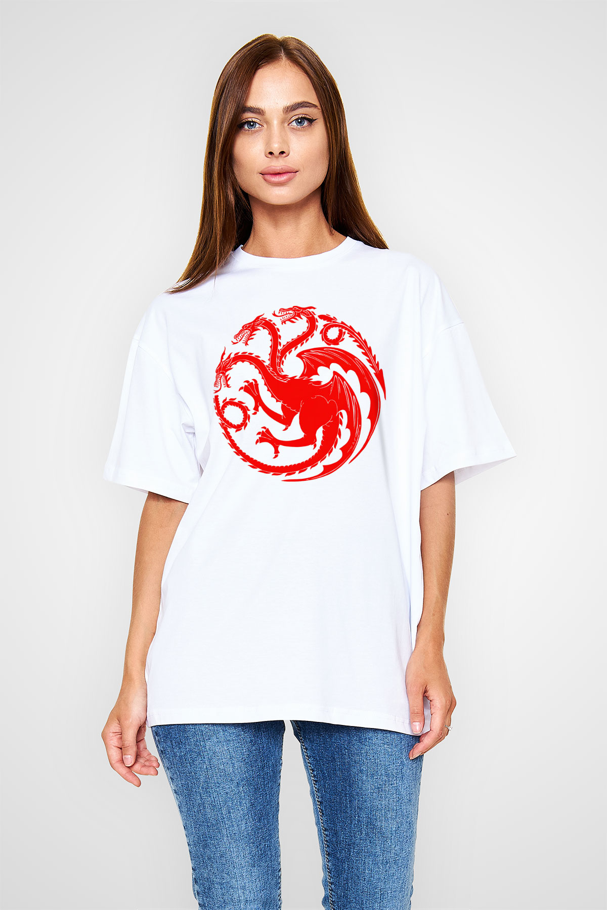Game of Thrones Beyaz Unisex Oversize Tişört T-Shirt