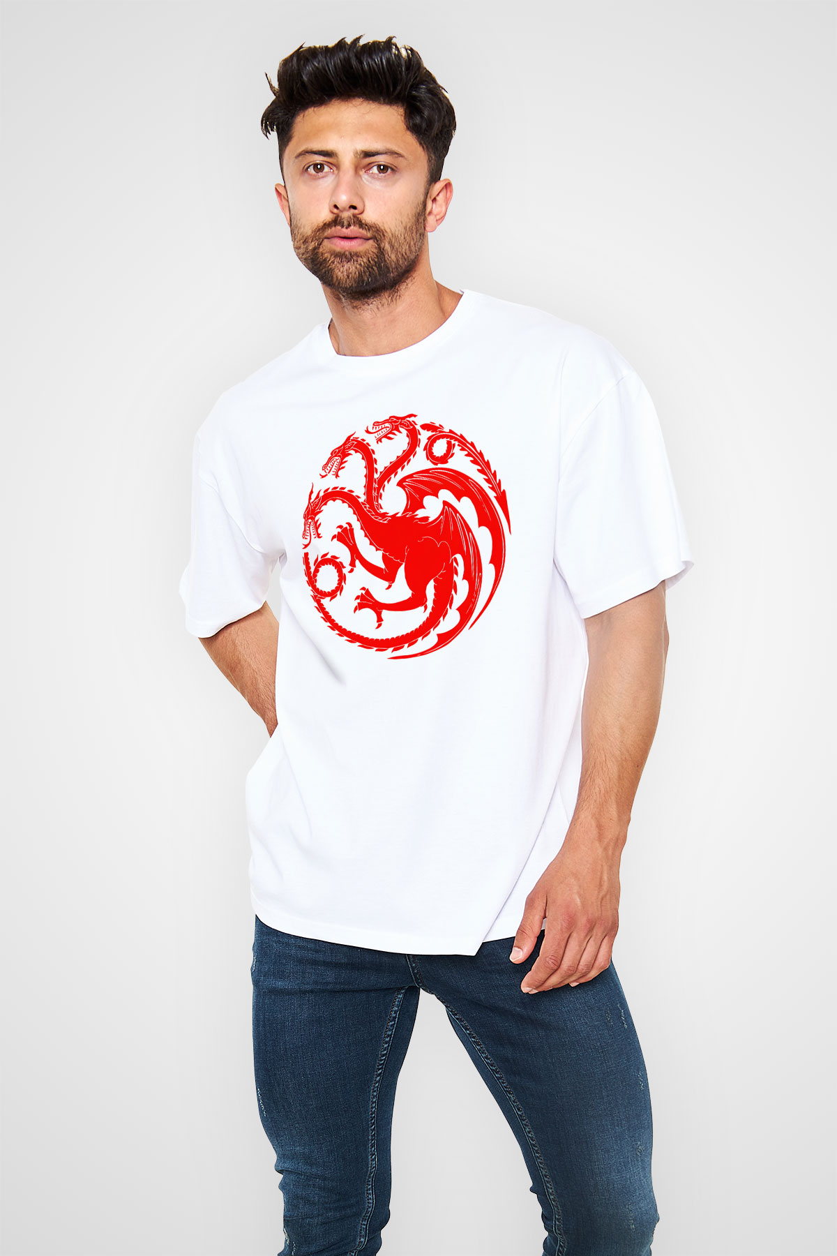 Game of Thrones Beyaz Unisex Oversize Tişört T-Shirt