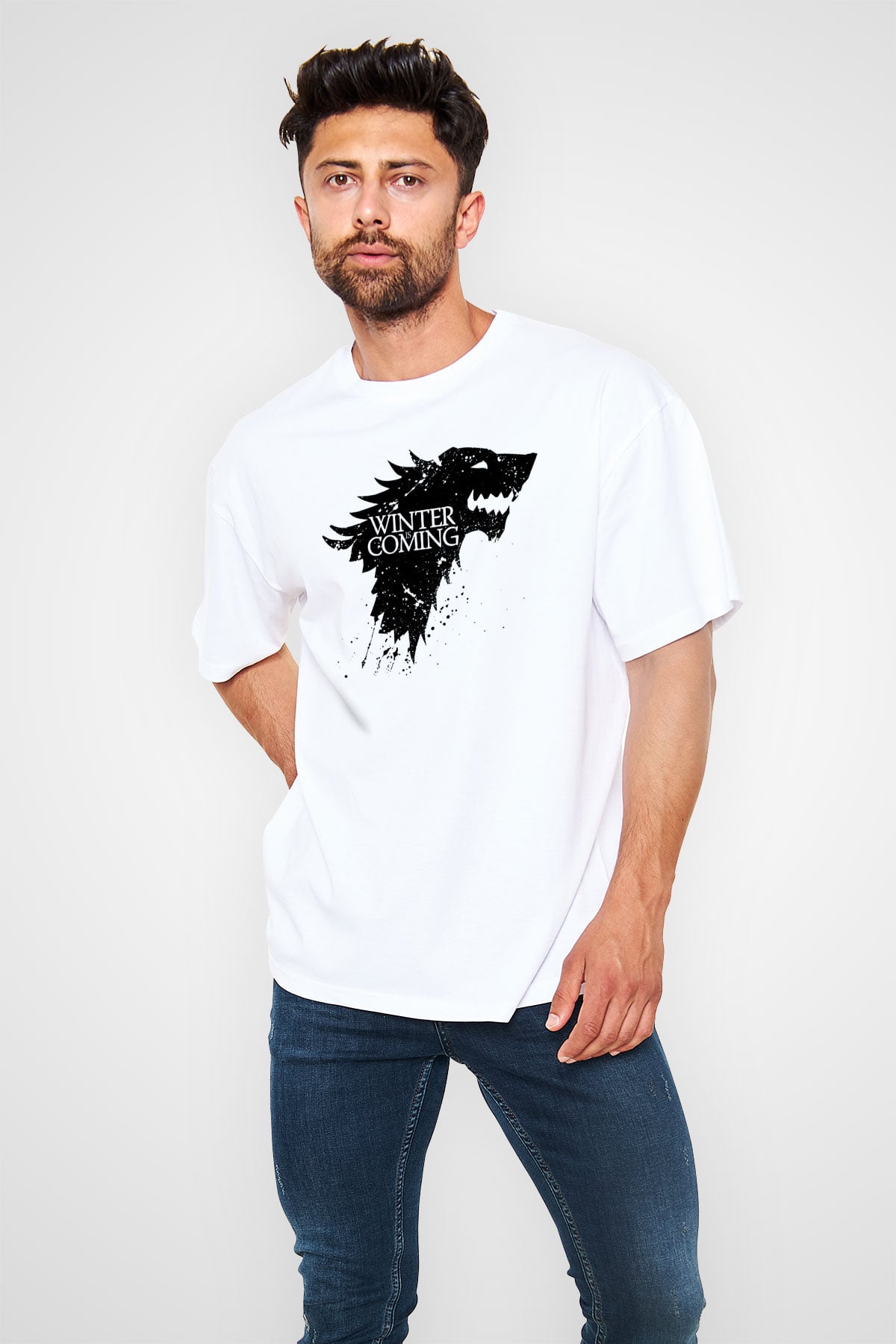Game of Thrones Beyaz Unisex Oversize Tişört T-Shirt