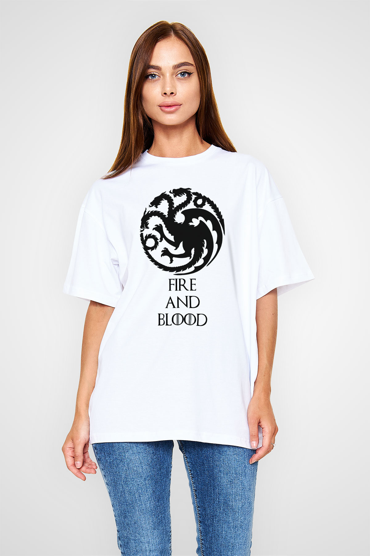 Game of Thrones Beyaz Unisex Oversize Tişört T-Shirt