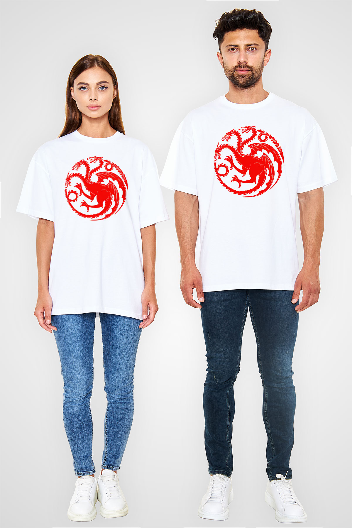 Game of Thrones Beyaz Unisex Oversize Tişört T-Shirt