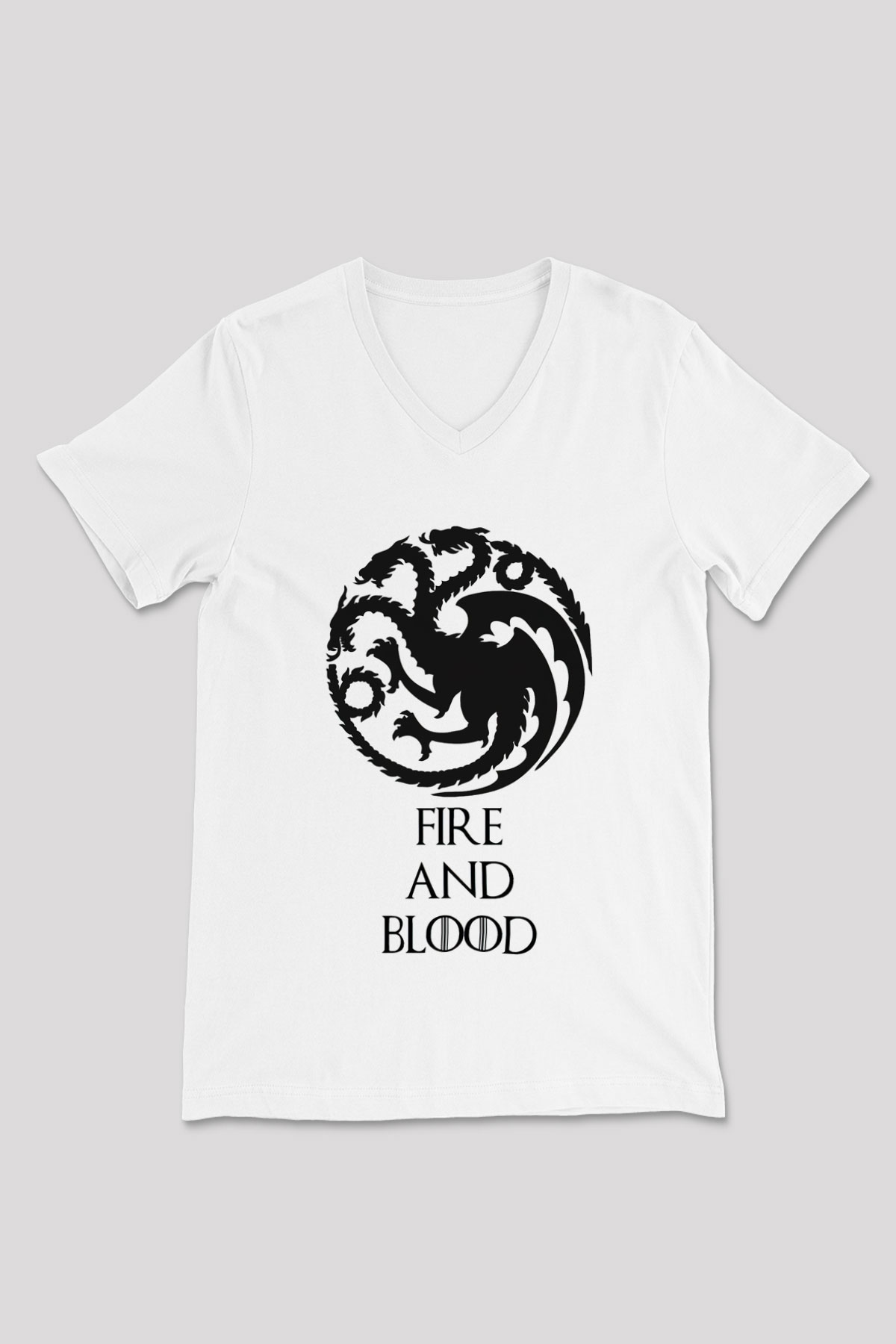 Game of Thrones Beyaz Unisex V Yaka Tişört T-Shirt