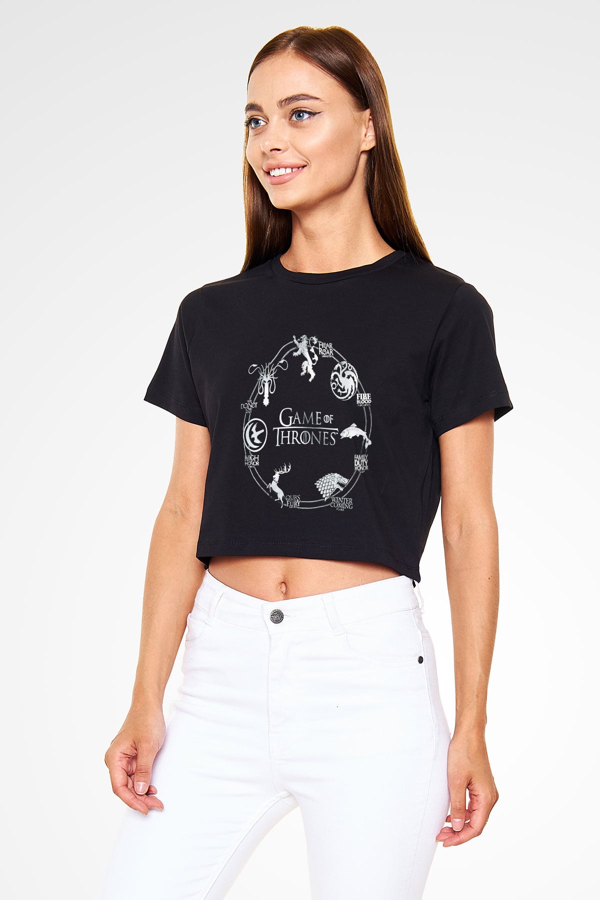 Game of Thrones Siyah Crop Top Tişört