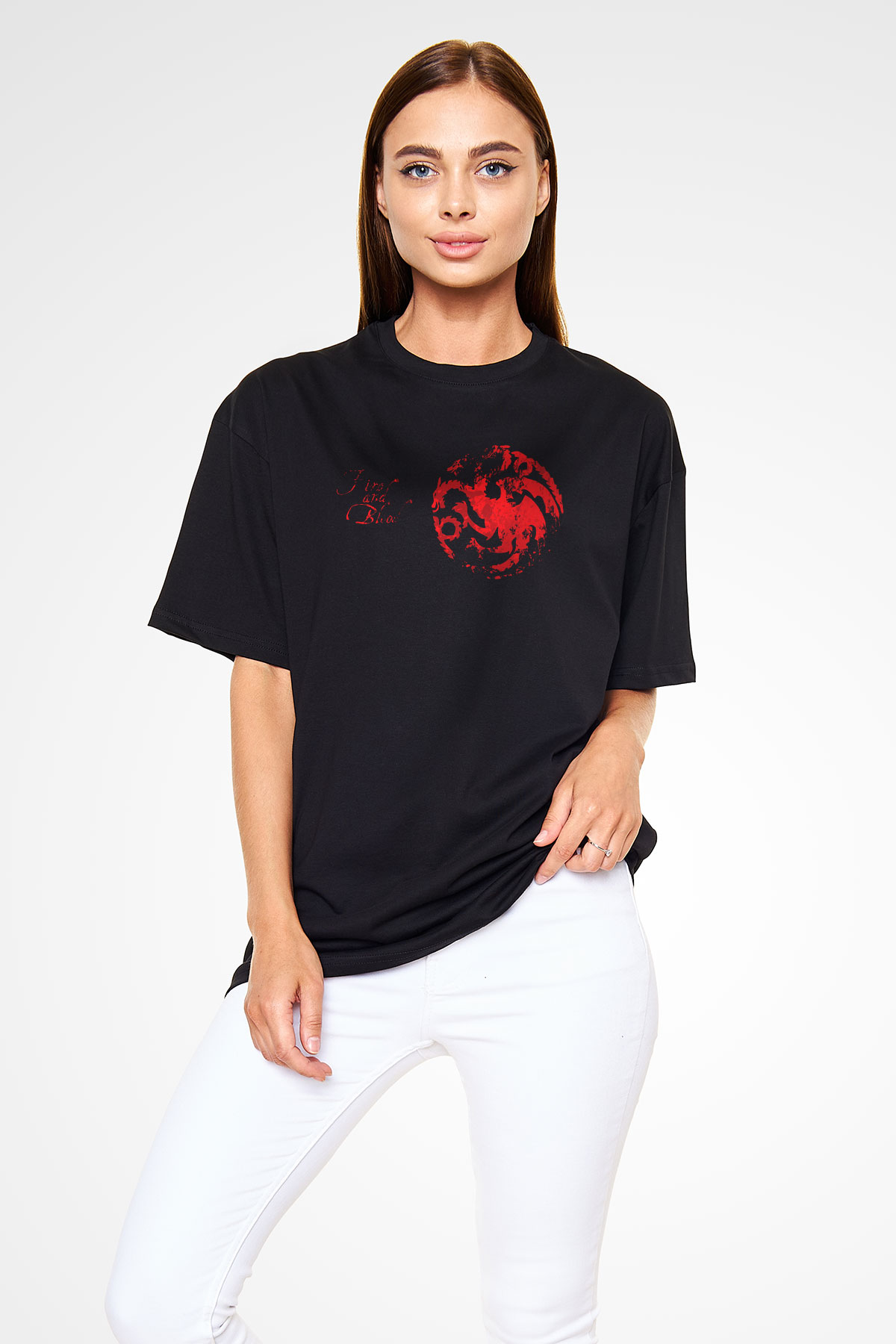 Game of Thrones Siyah Unisex Oversize Tişört T-Shirt